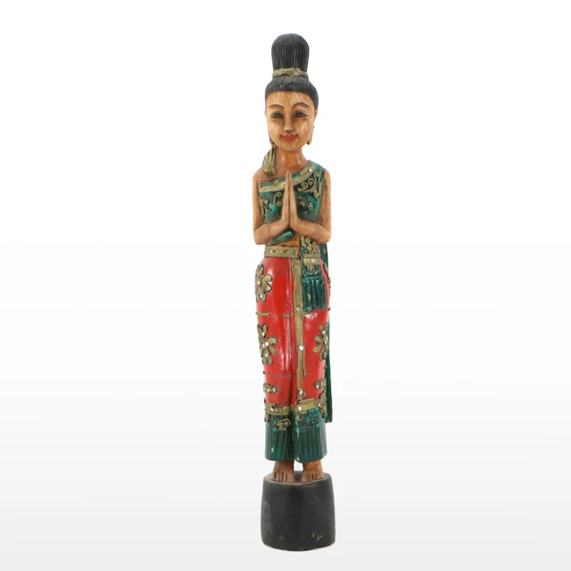 Thai Sawasdee Style Polychrome Carved Lady Figurine