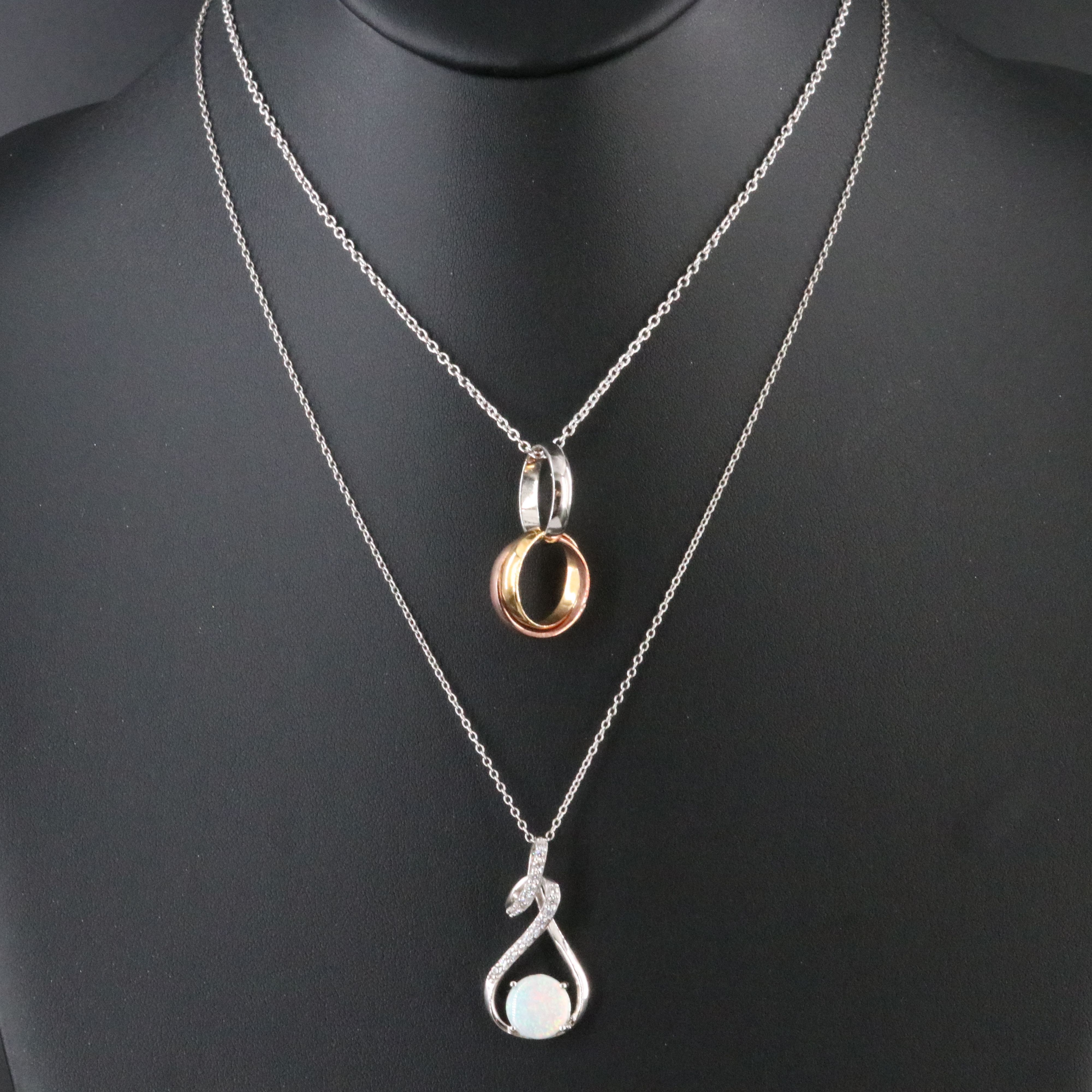 Sterling Opal and CZ Pendant Necklaces