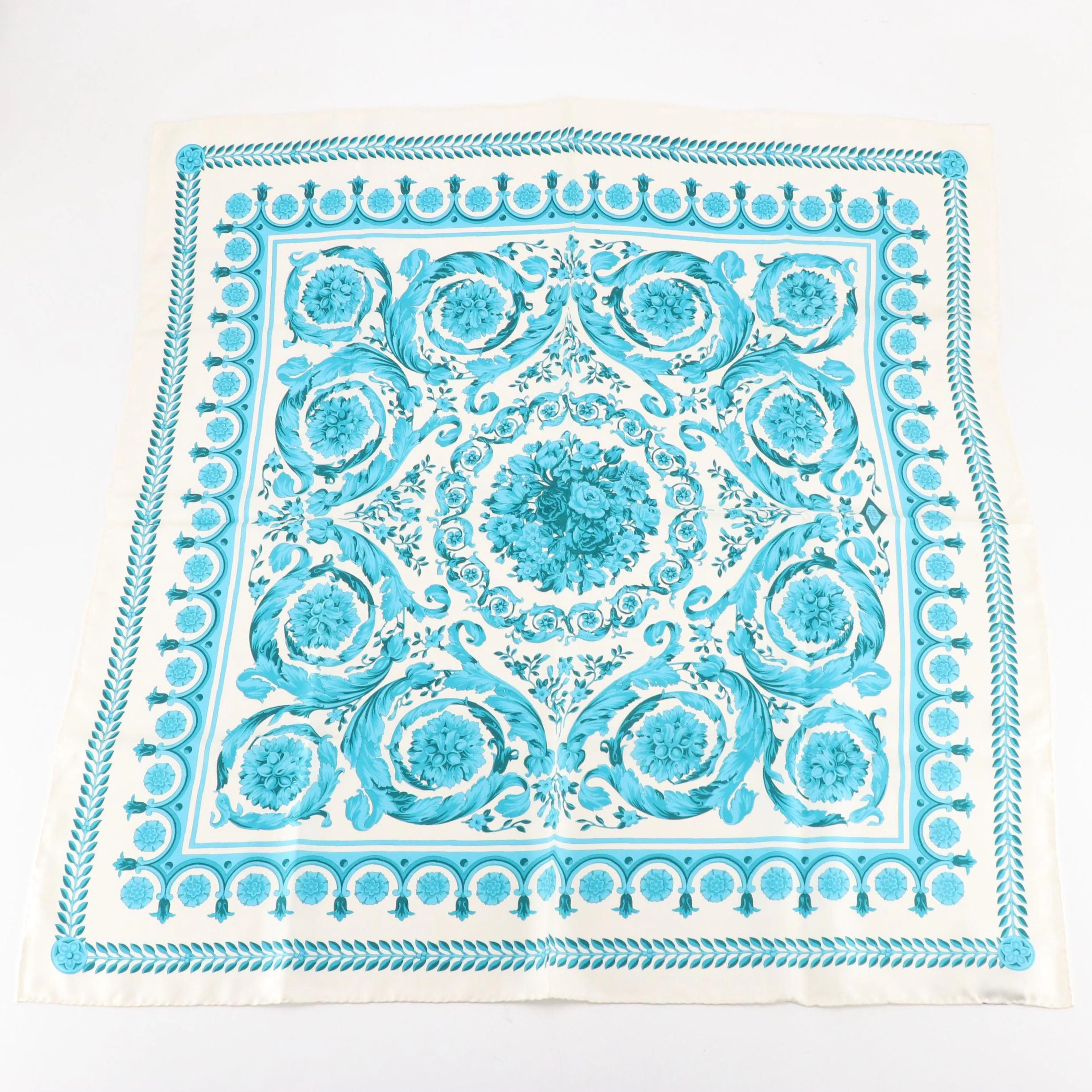 Versace Blue Printed Silk Twill Scarf in Box