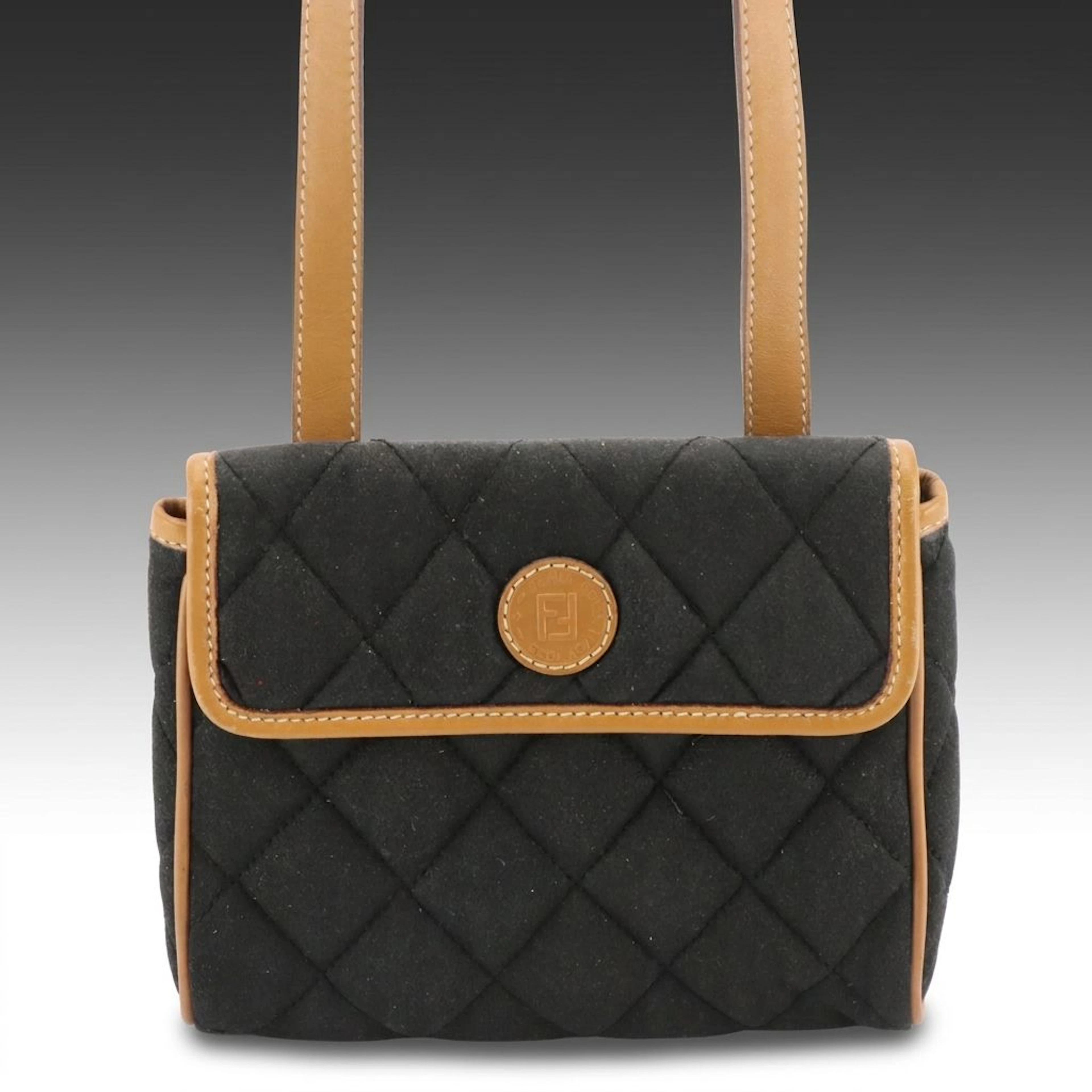 Fendi Quilted Crossbody Bag in Black with Brown Leather Trim
