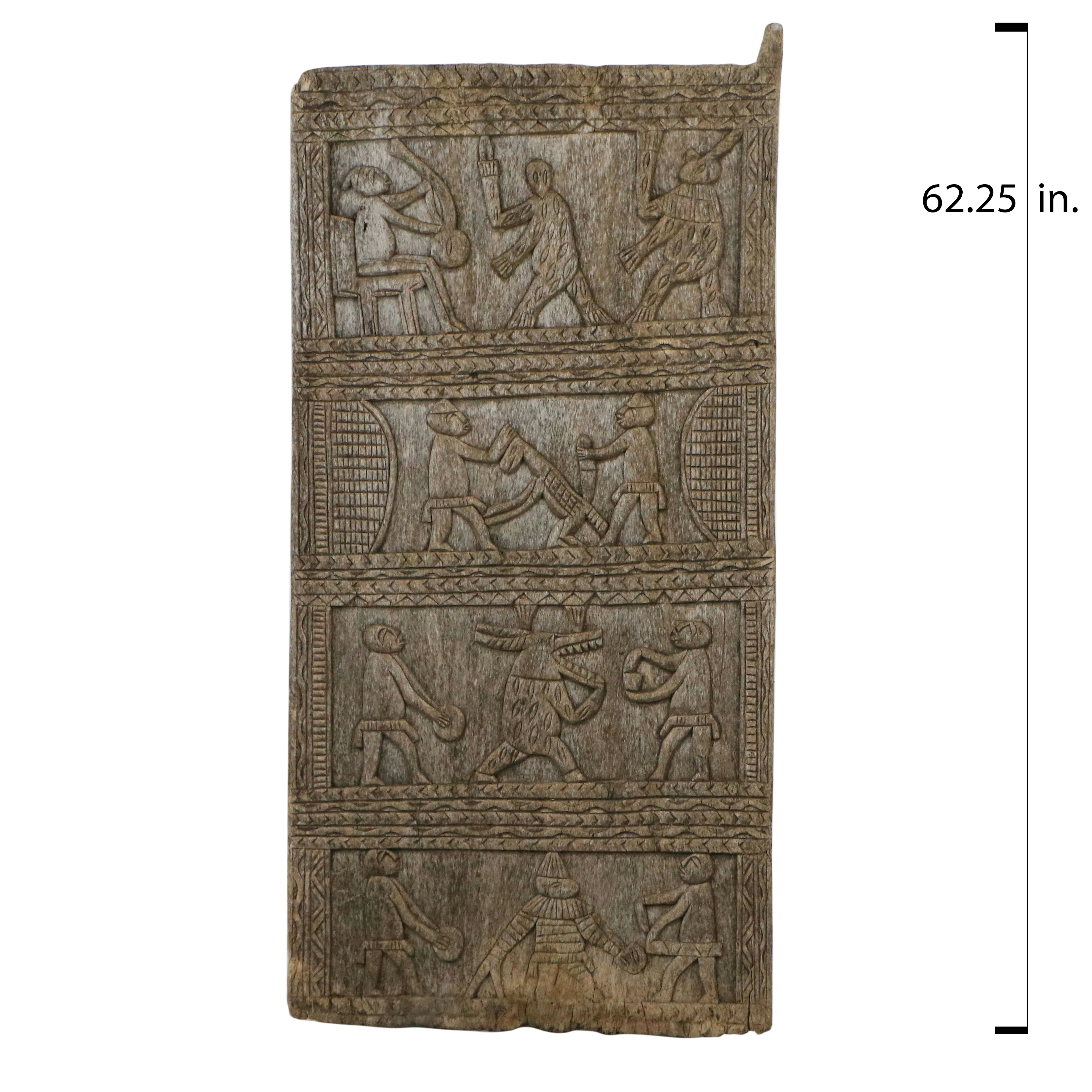 Mali Dogon Style Carved Wood Door Panel With Ritual Scene Panels