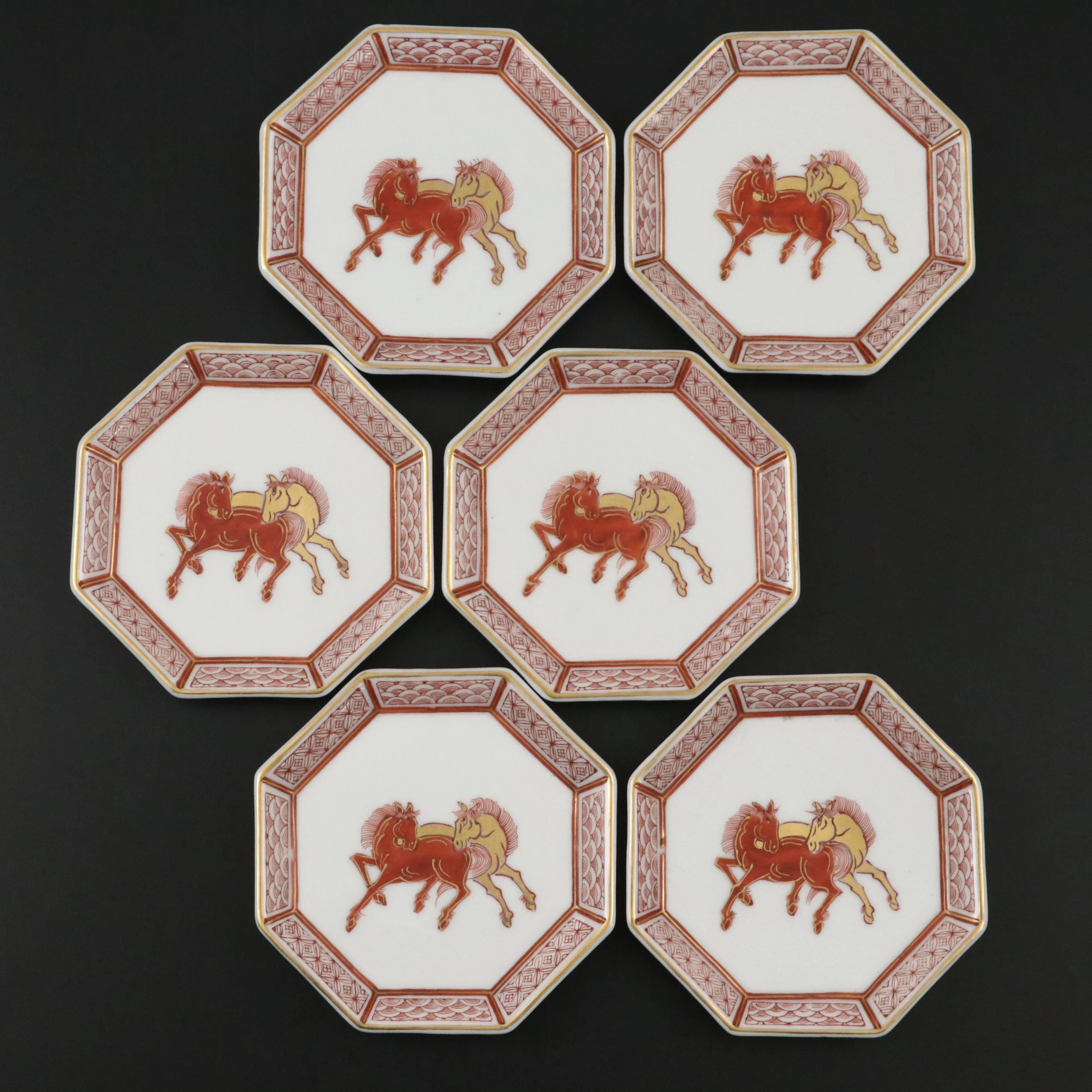 Neiman Marcus Hand-Painted Porcelain Horse Coasters, Mid to Late 20th Century