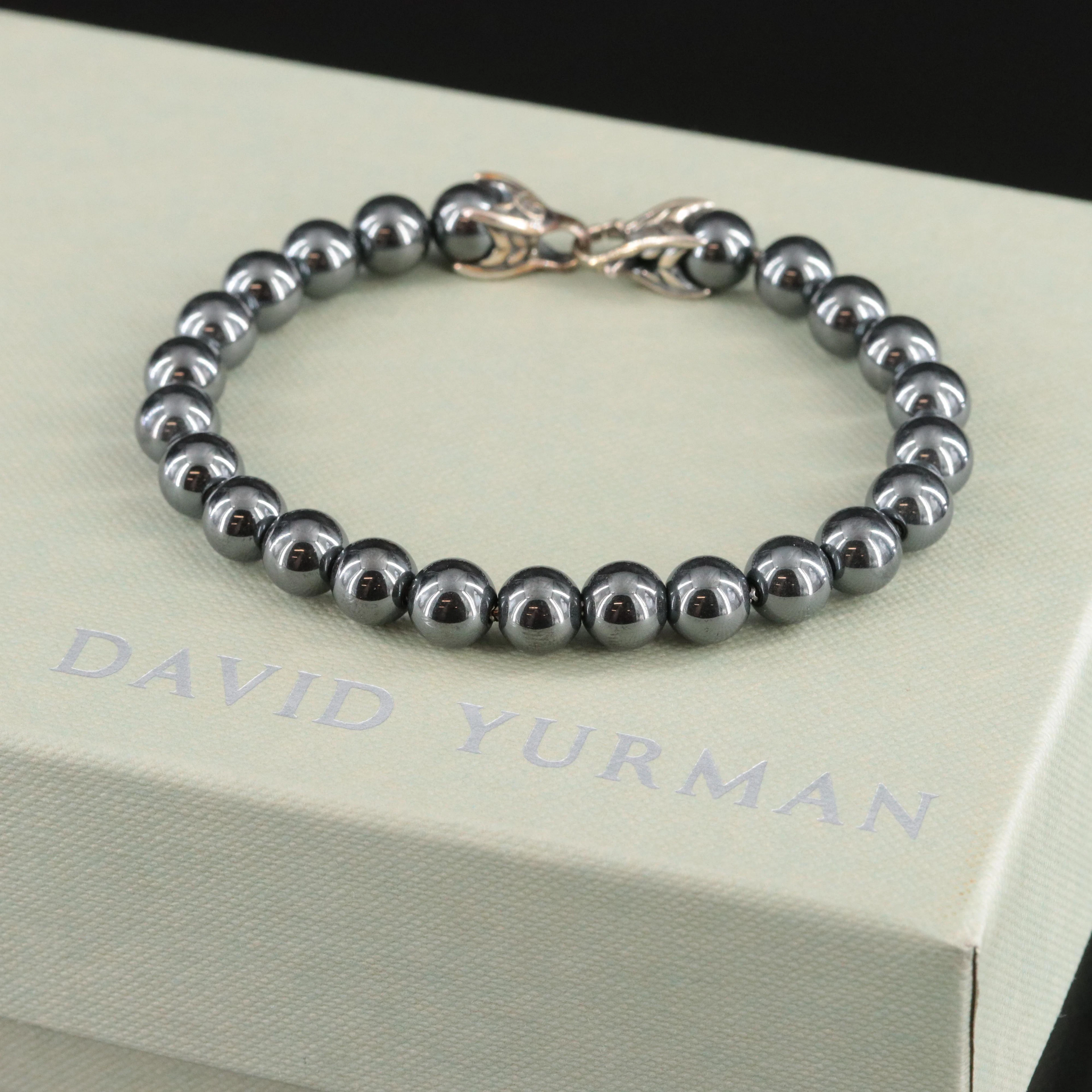 David Yurman Spiritual Bead Hematite Bracelet with Sterling Clasp