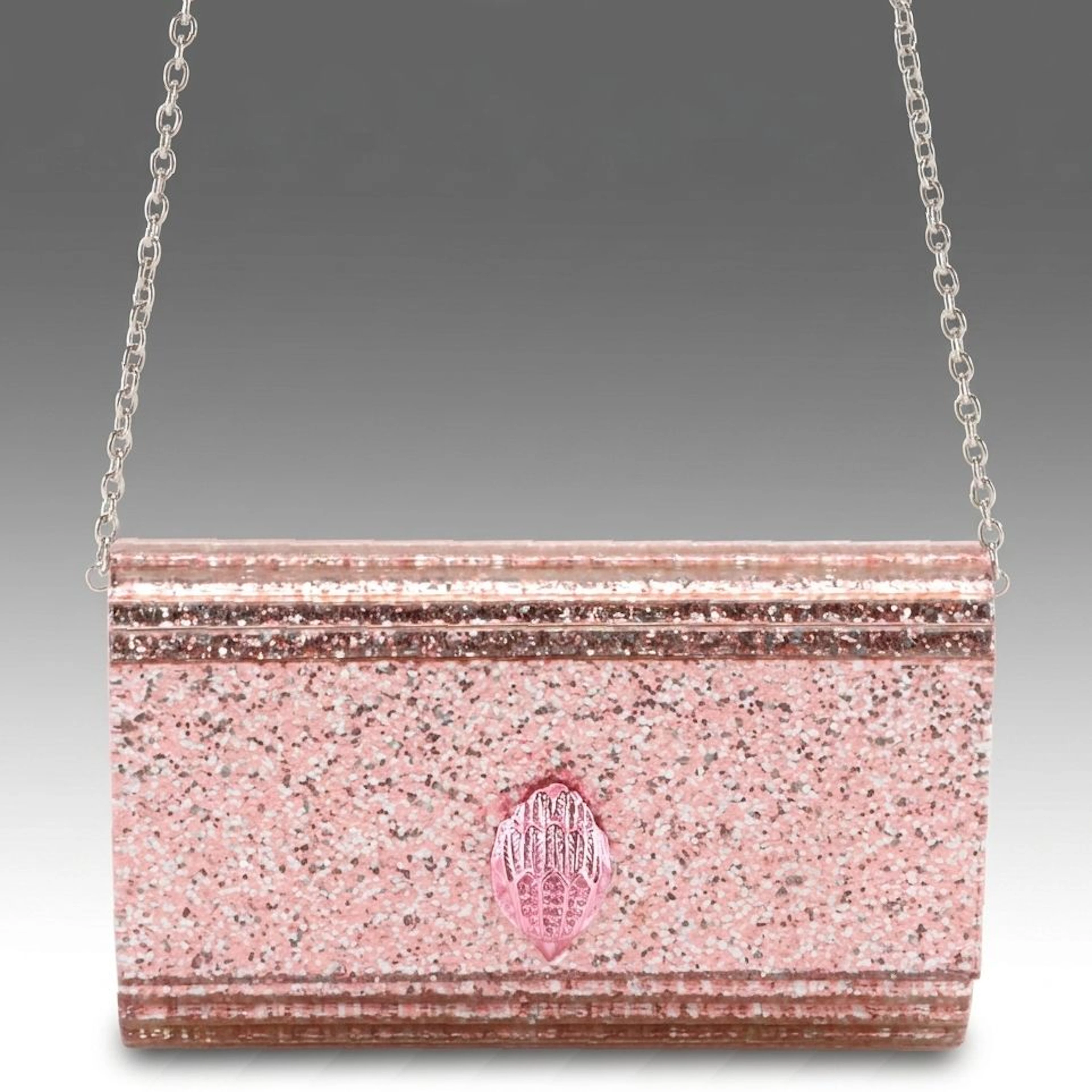 Kurt Geiger Party Eagle Drench Crossbody Clutch in Pink Glittered Acrylic