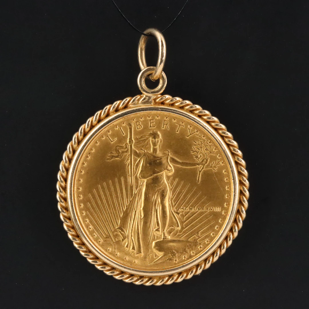 14K Pendant with 1988 $10 1/4-Oz. Gold Eagle Bullion Coin
