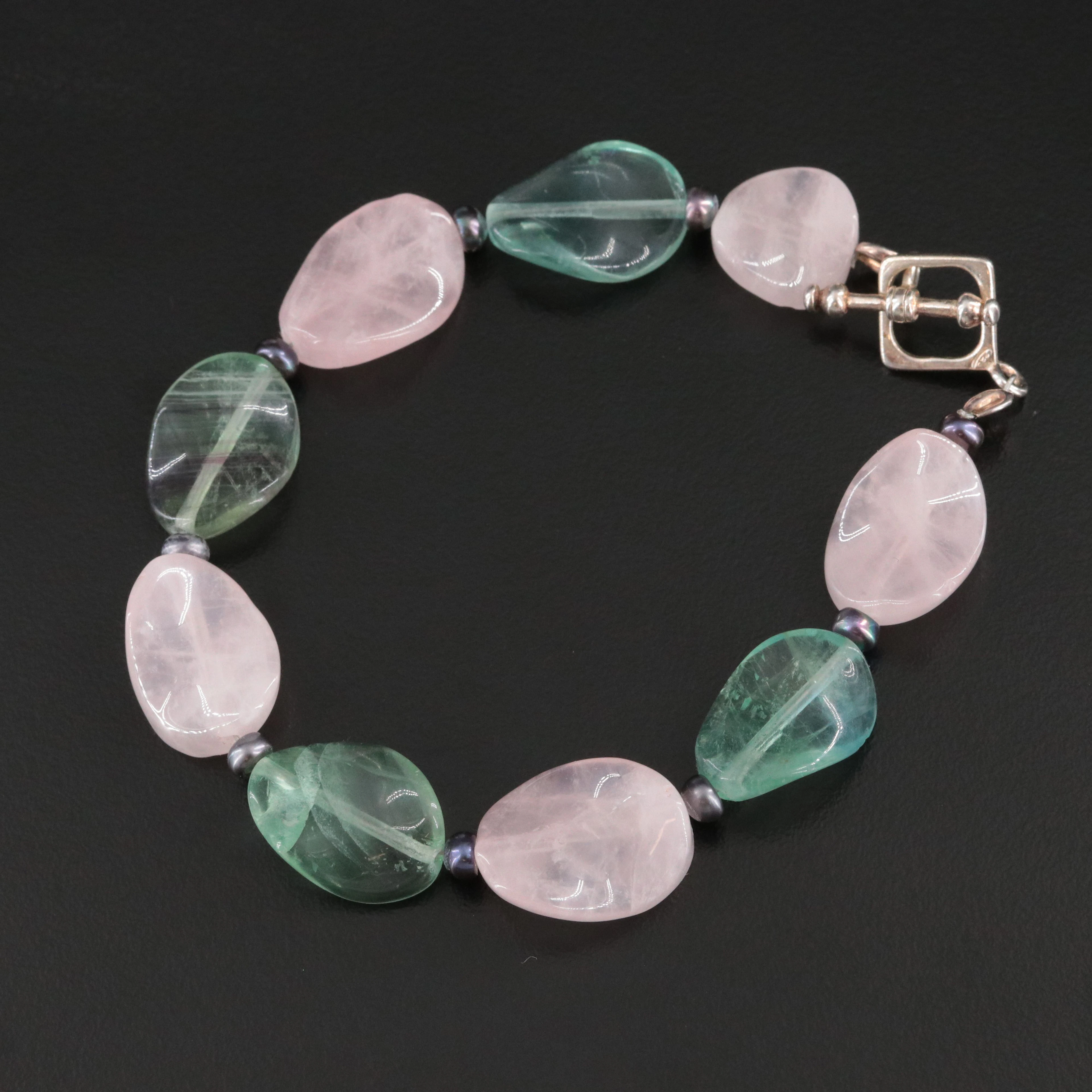 Sterling Fluorite and Rose Quartz Bracelet