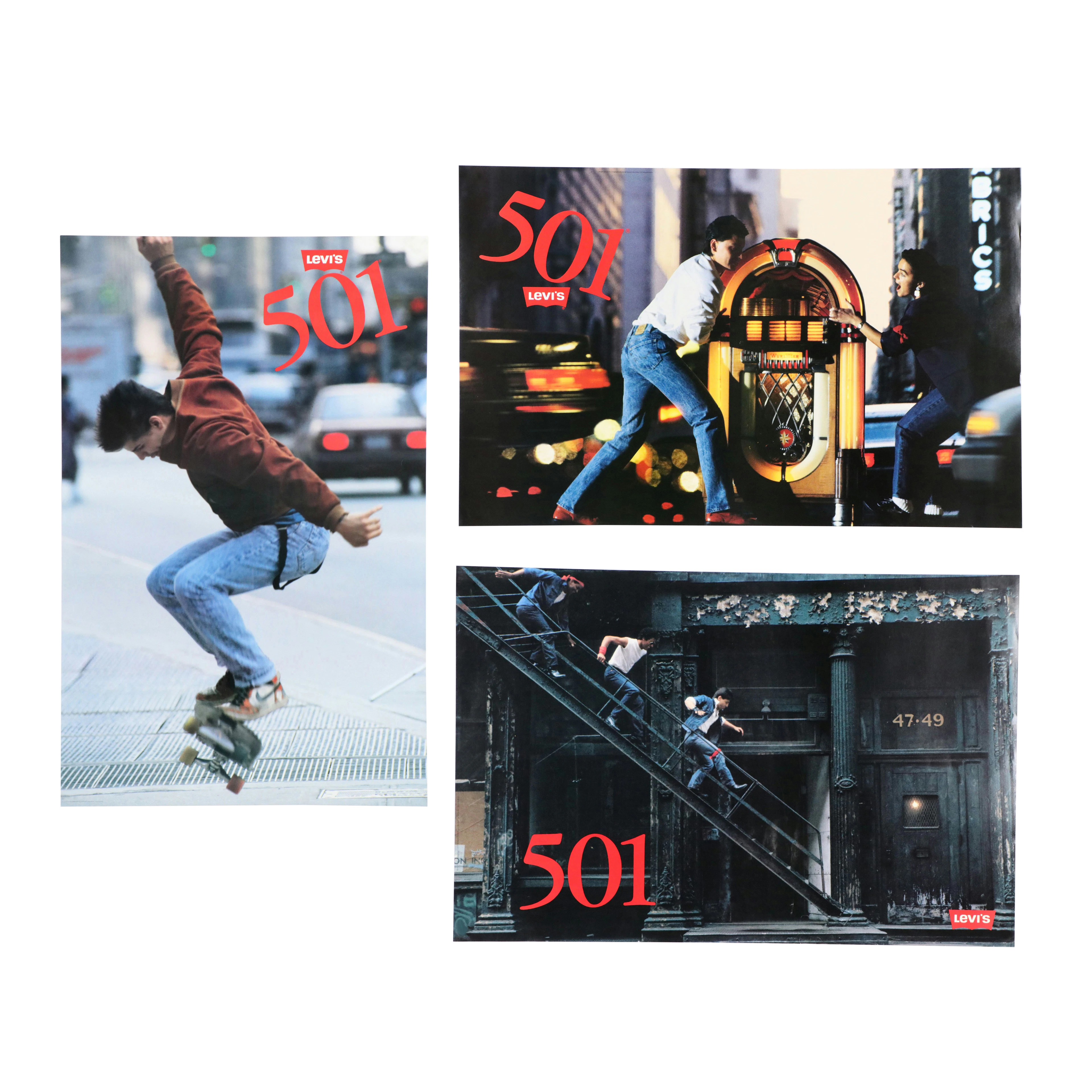 Vintage 1986, 1987, and 1988 Levi's Advertisement Posters for 501 Jeans