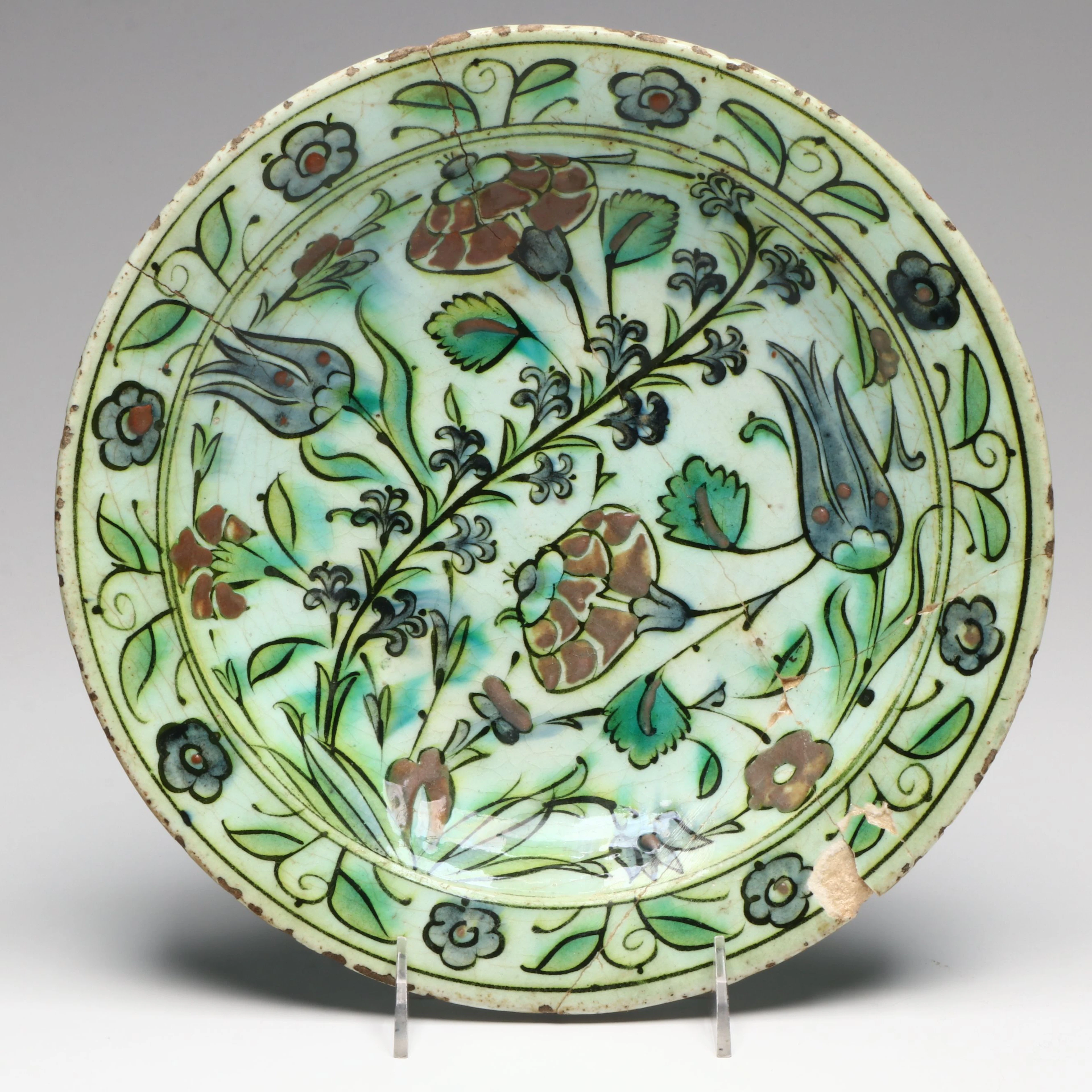 Antique Ottoman Turkish Iznik Plate, 16th/17th Century