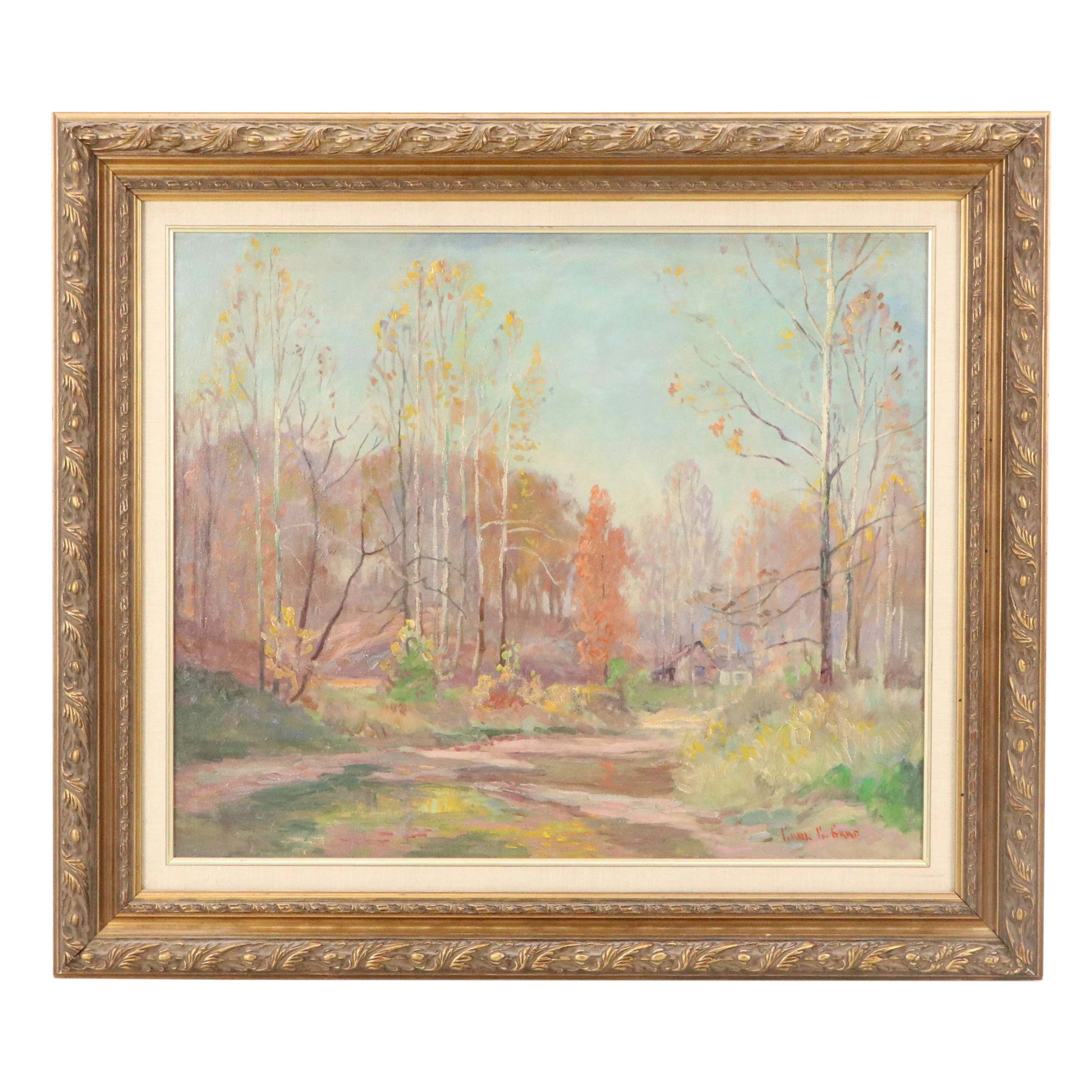 Forest Landscape Oil Painting, Late 20th Century