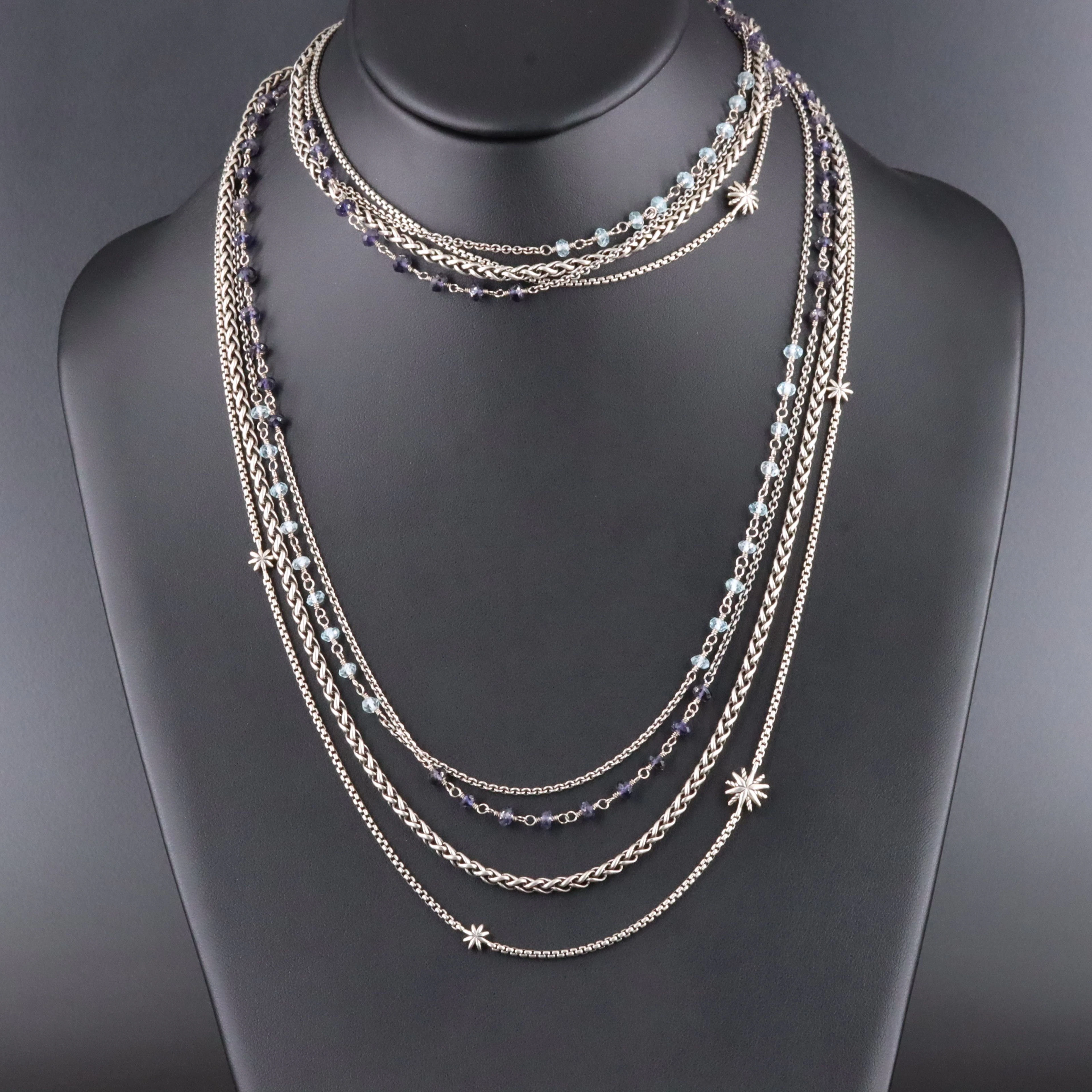 David Yurman Sterling Starburst Blue Topaz and Iolite Multi-Strand Necklace