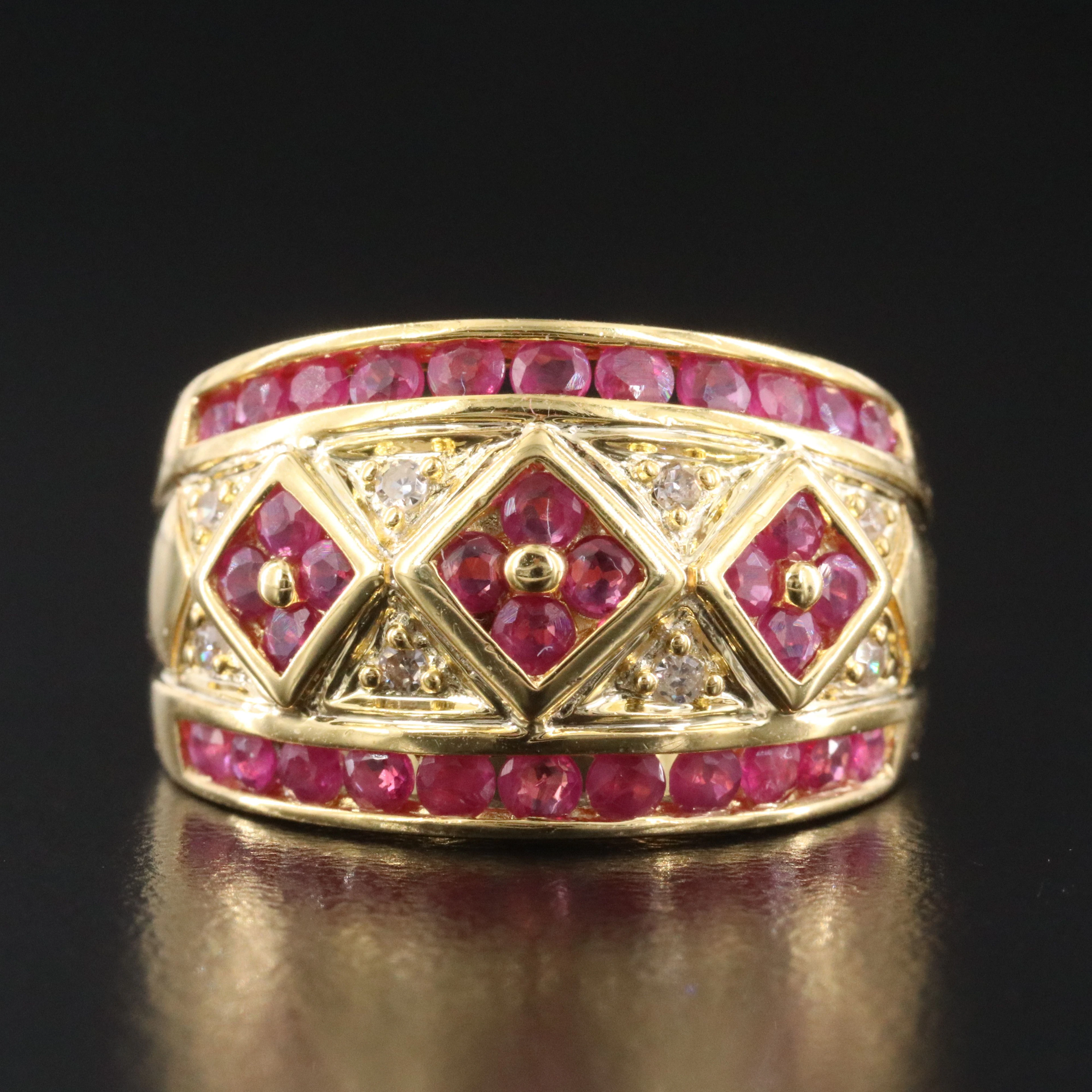 14K Ruby and Diamond Floral Ring