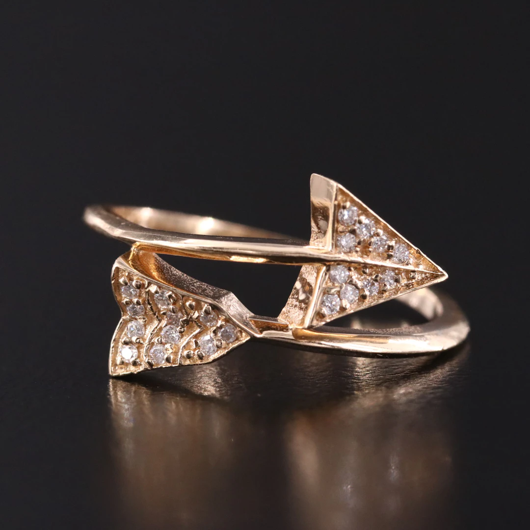 14K 0.12 CTW Pave' Diamond Arrow Ring