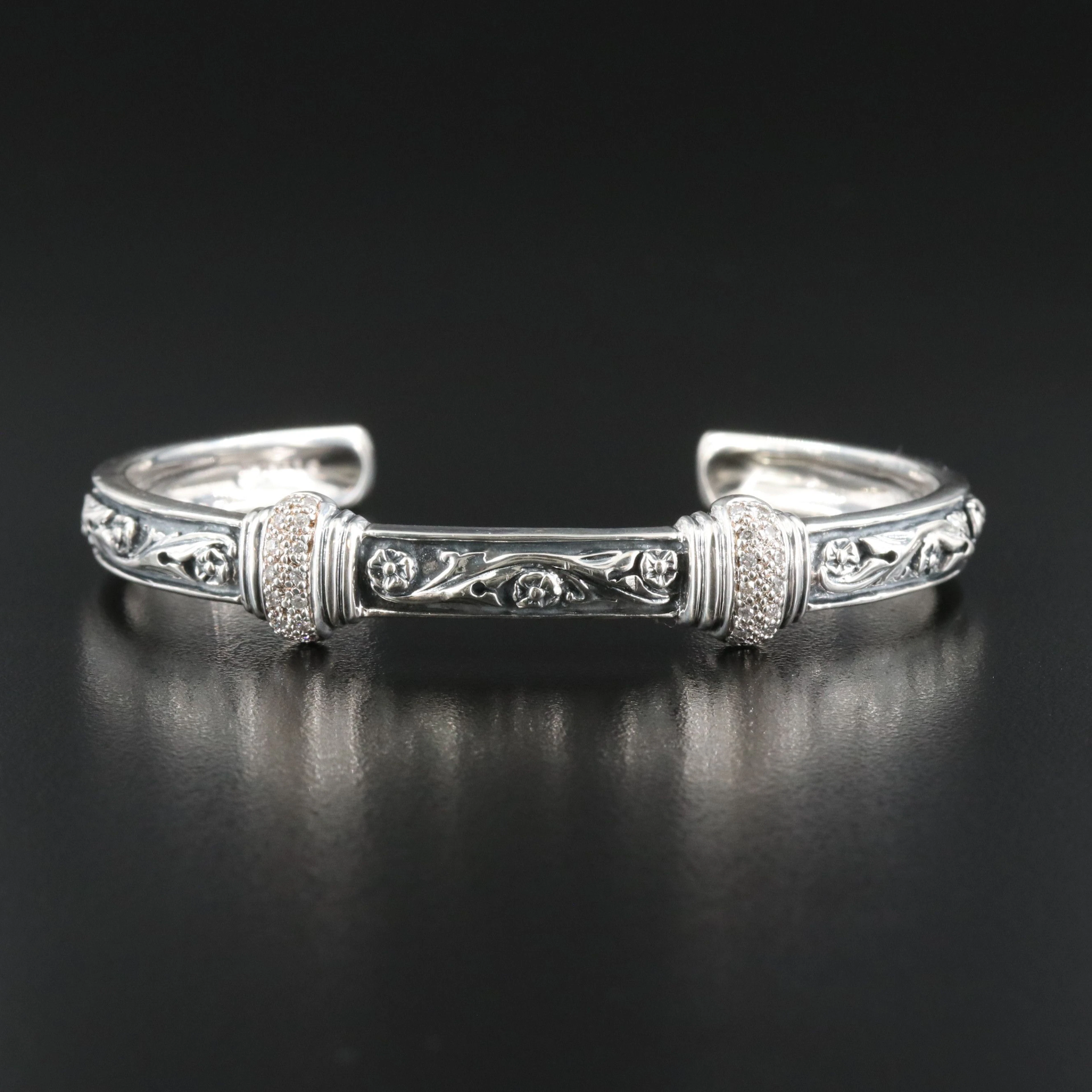 Lyric Sterling Diamond Floral Vine Station Cuff Bracelet