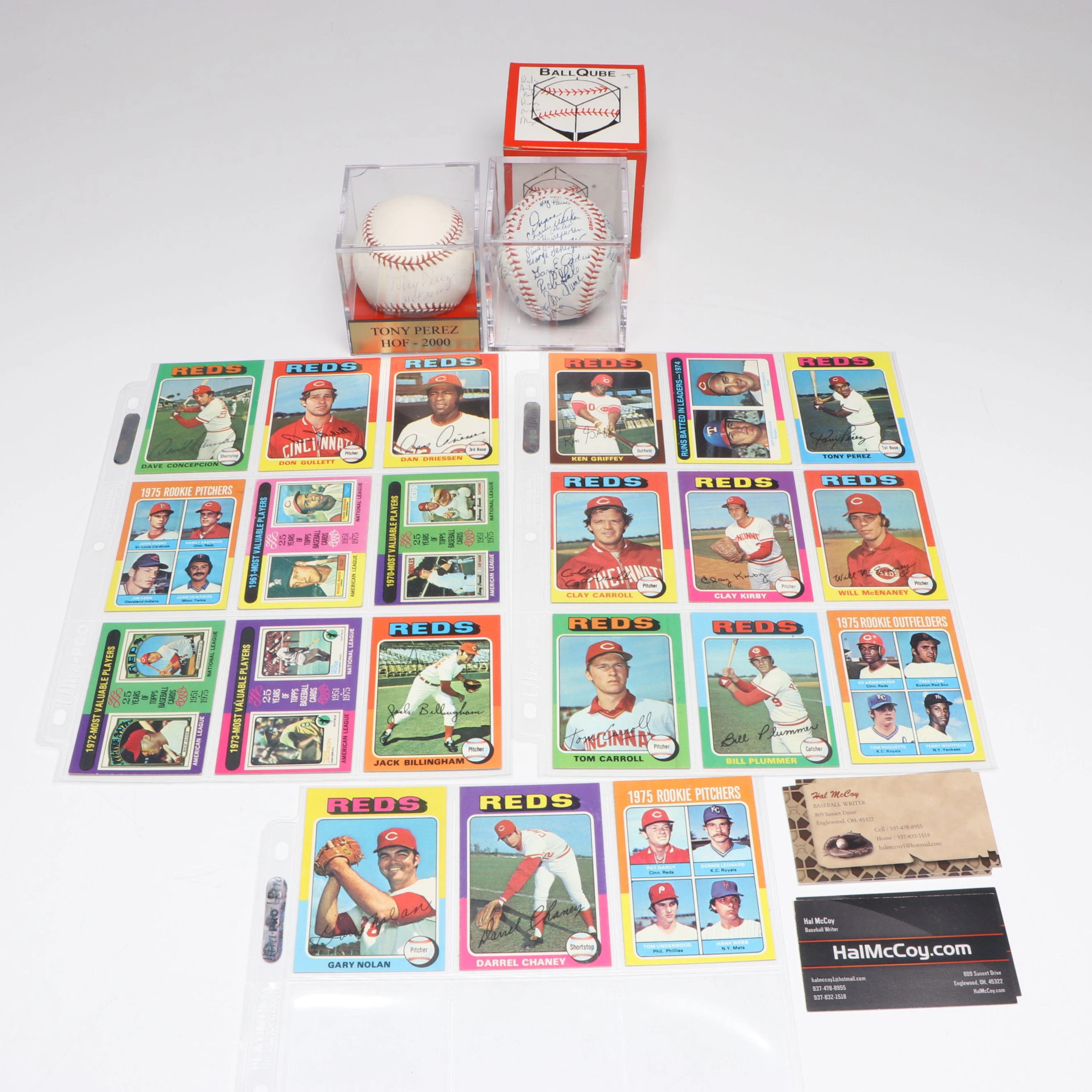Tony Perez Signed Baseball, Hal McCoy Signatures, 1975 Topps Reds