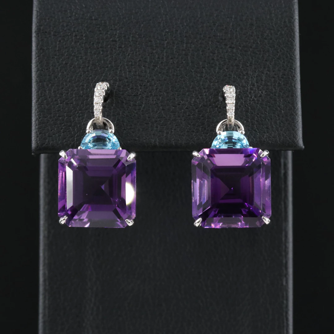 14K Amethyst, Topaz and Diamond Earrings