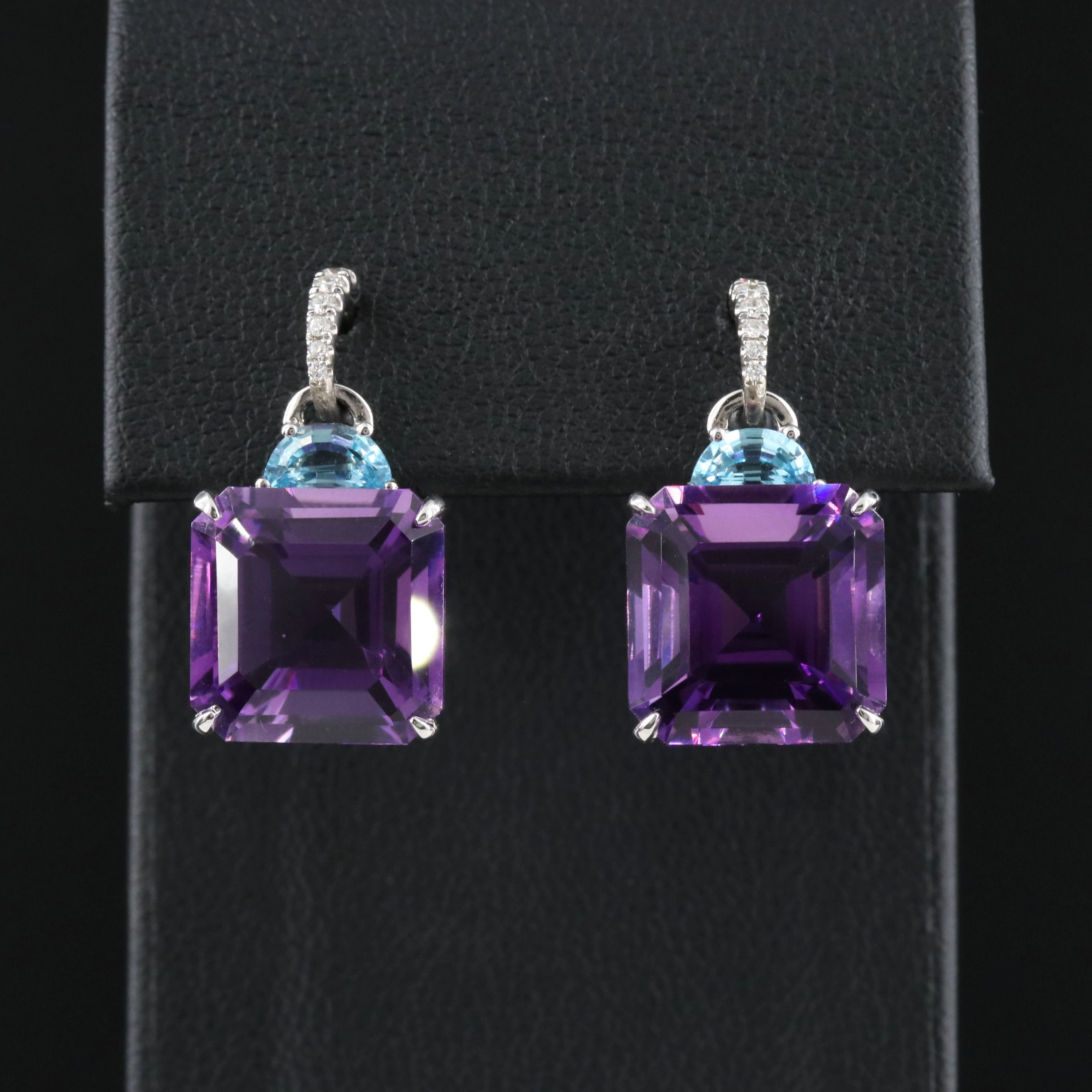 14K Amethyst, Topaz and Diamond Earrings