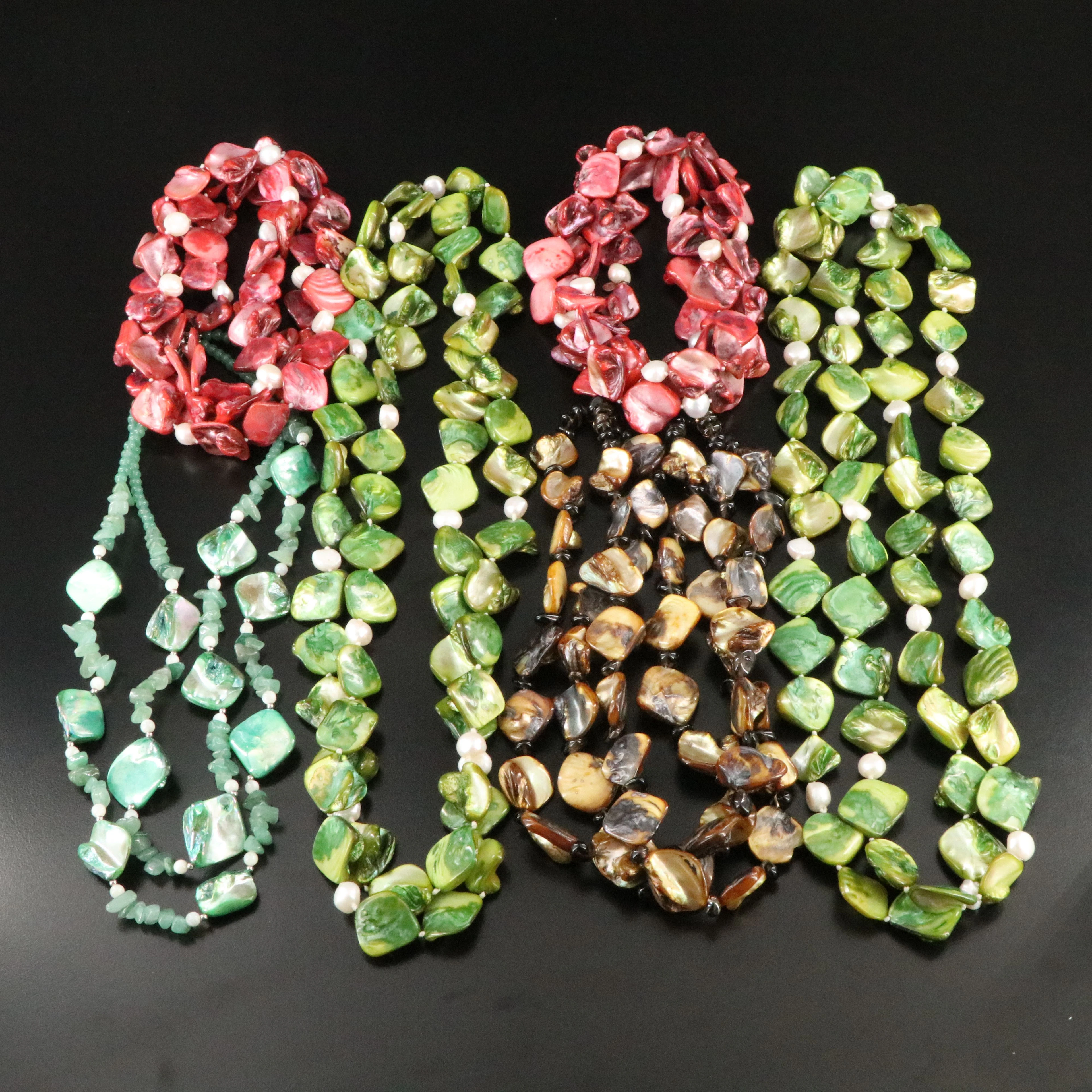 Gemstone Necklace Collection with Shell, Pearl, and Aventurine