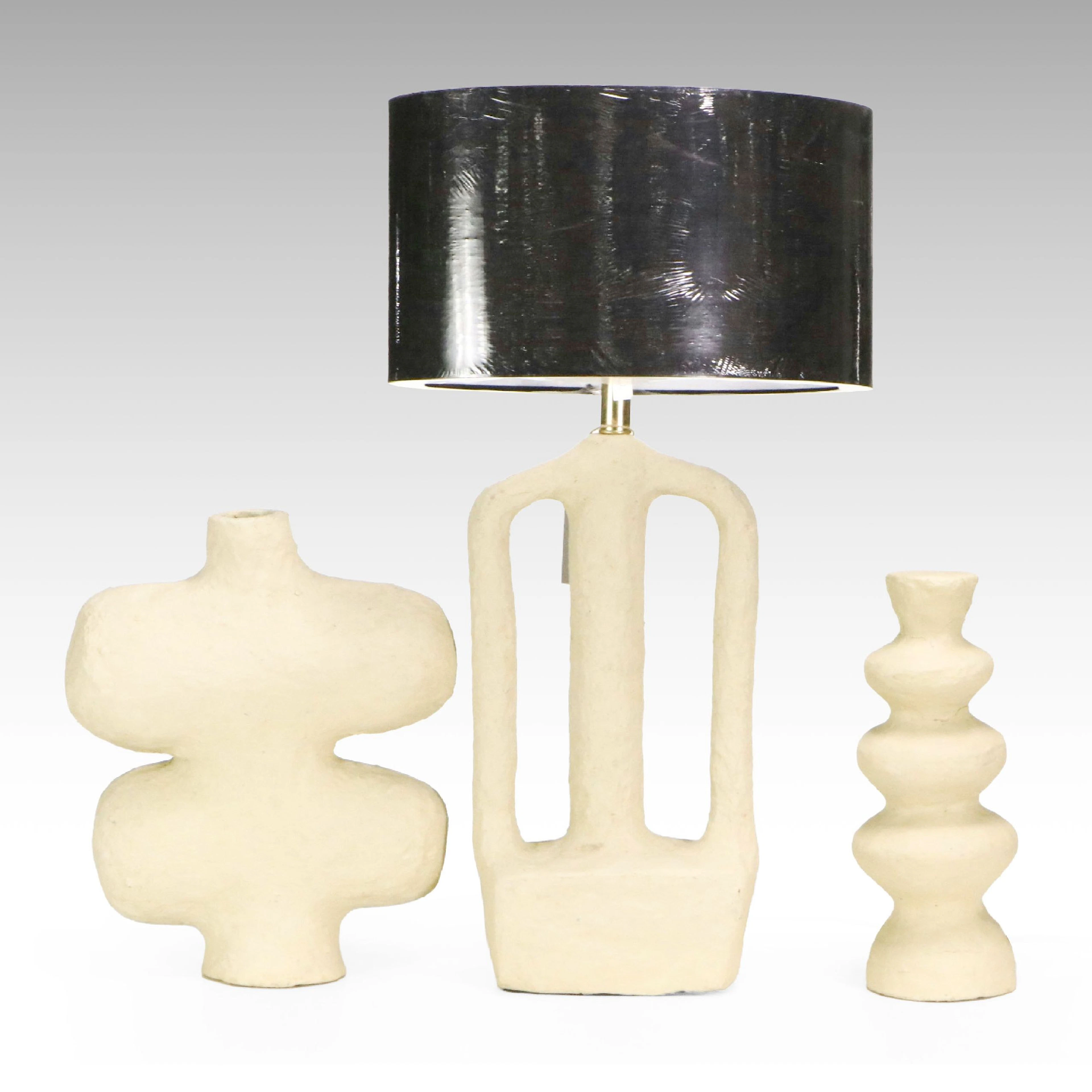 Blue Ocean Traders Papier-Mâché "Agadir" Sculptural Table Lamp and Vases