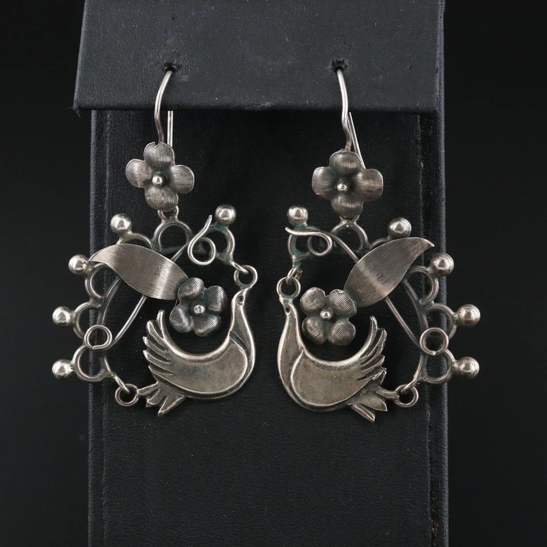Sterling Dove and Floral Earrings