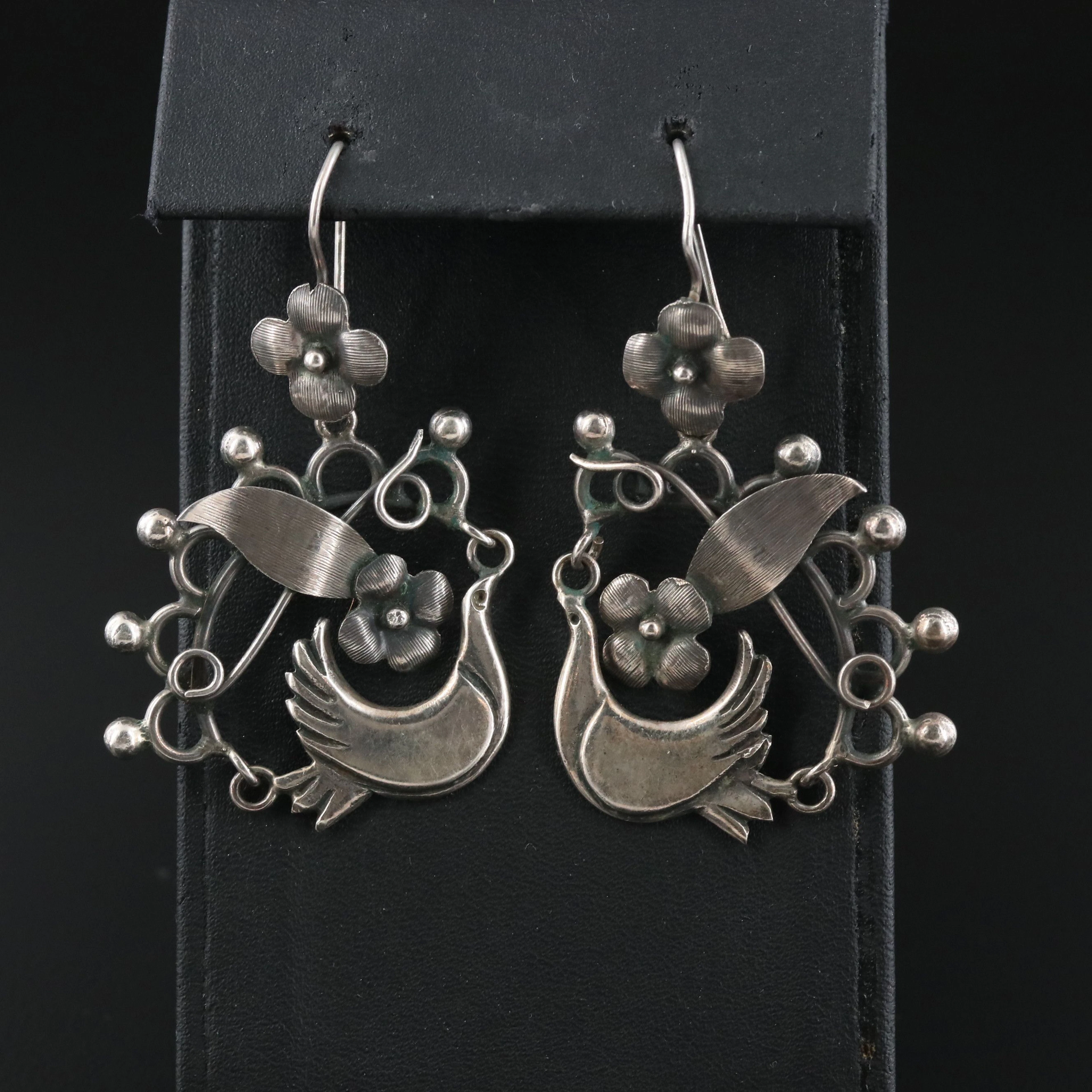 Sterling Dove and Floral Earrings