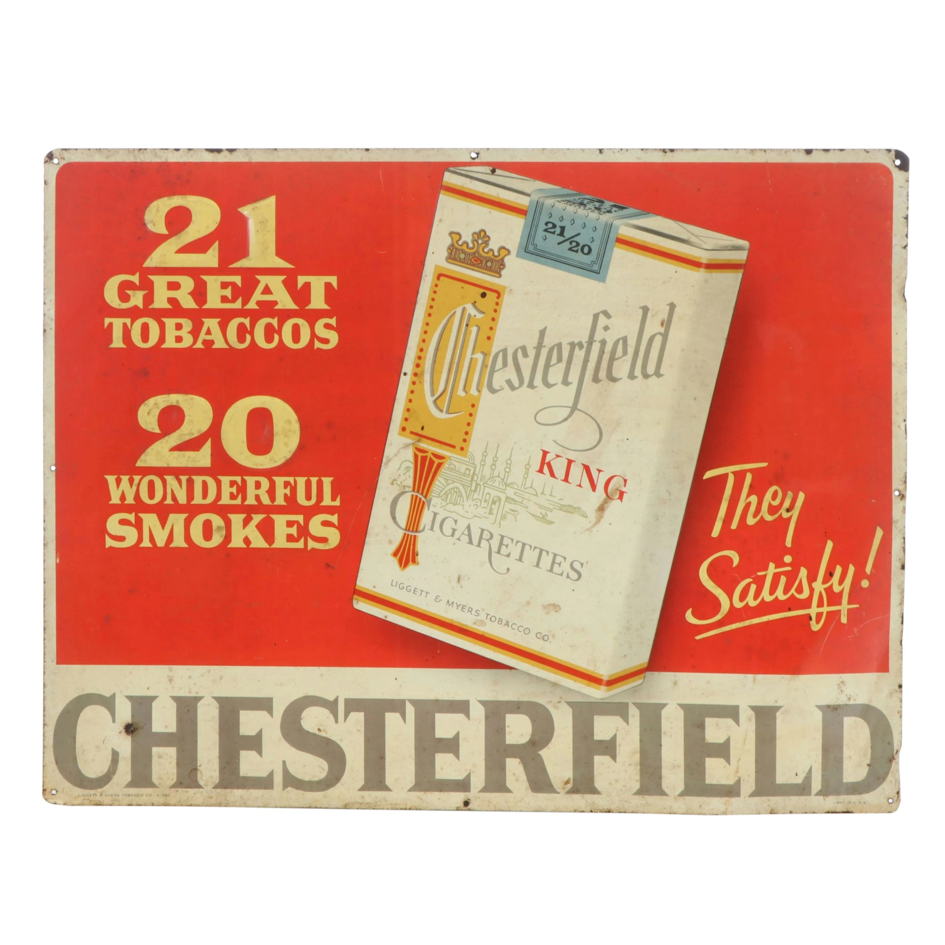 Liggett & Myers Chesterfield Advertising Sign, 1960s
