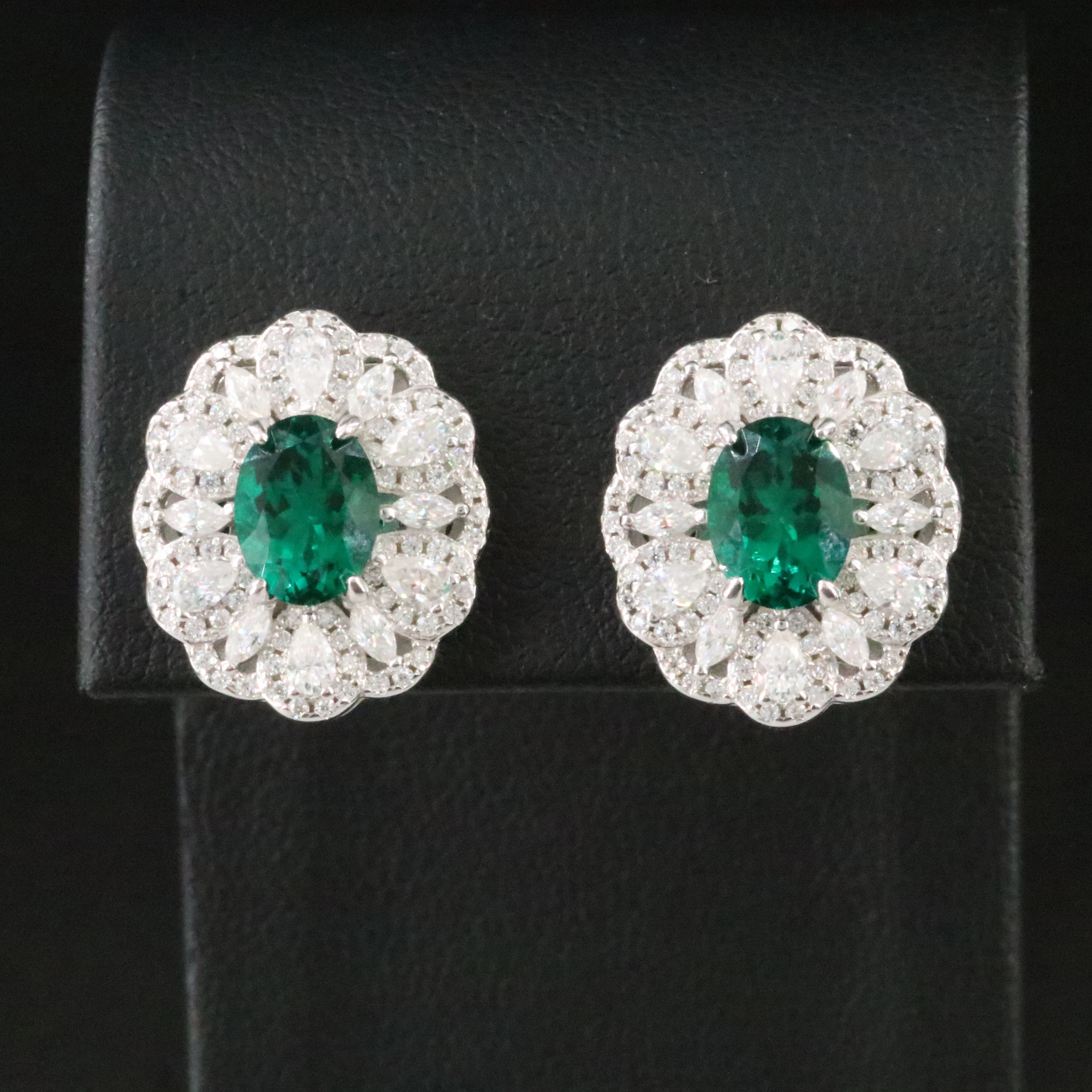 Sterling Emerald and Moissanite Button Earrings