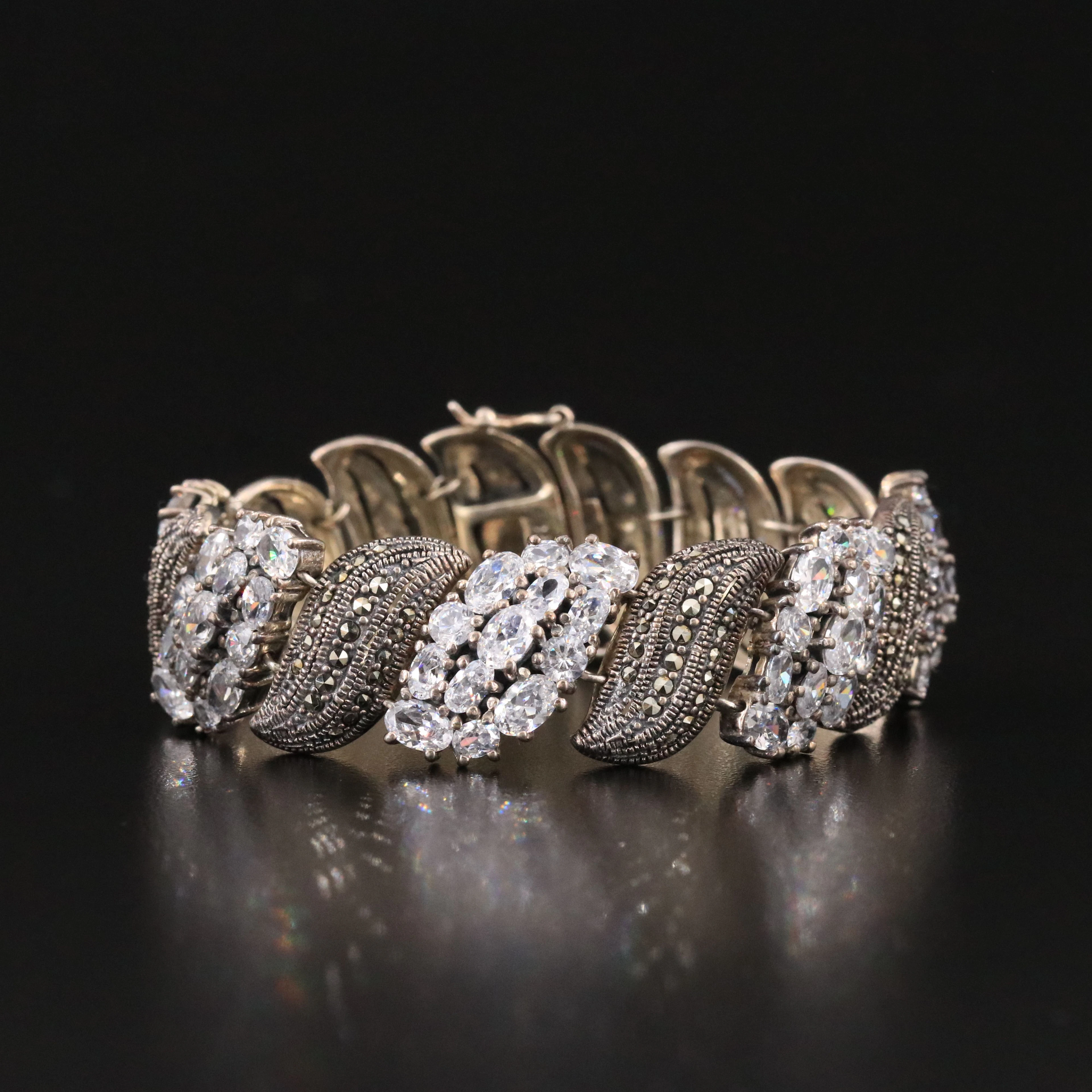 Sterling CZ and Marcasite Link Bracelet
