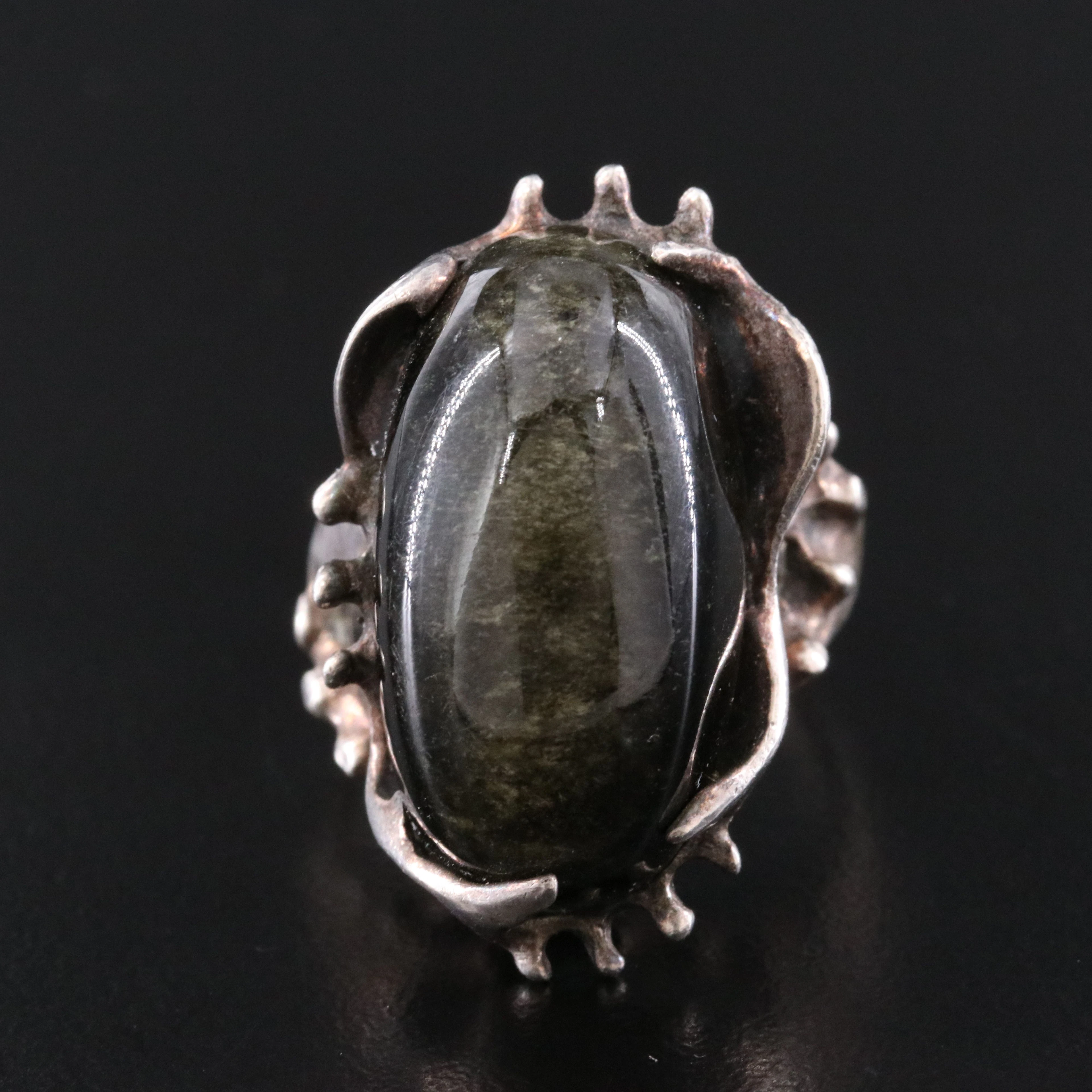 Taxco Sterling Obsidian Ring