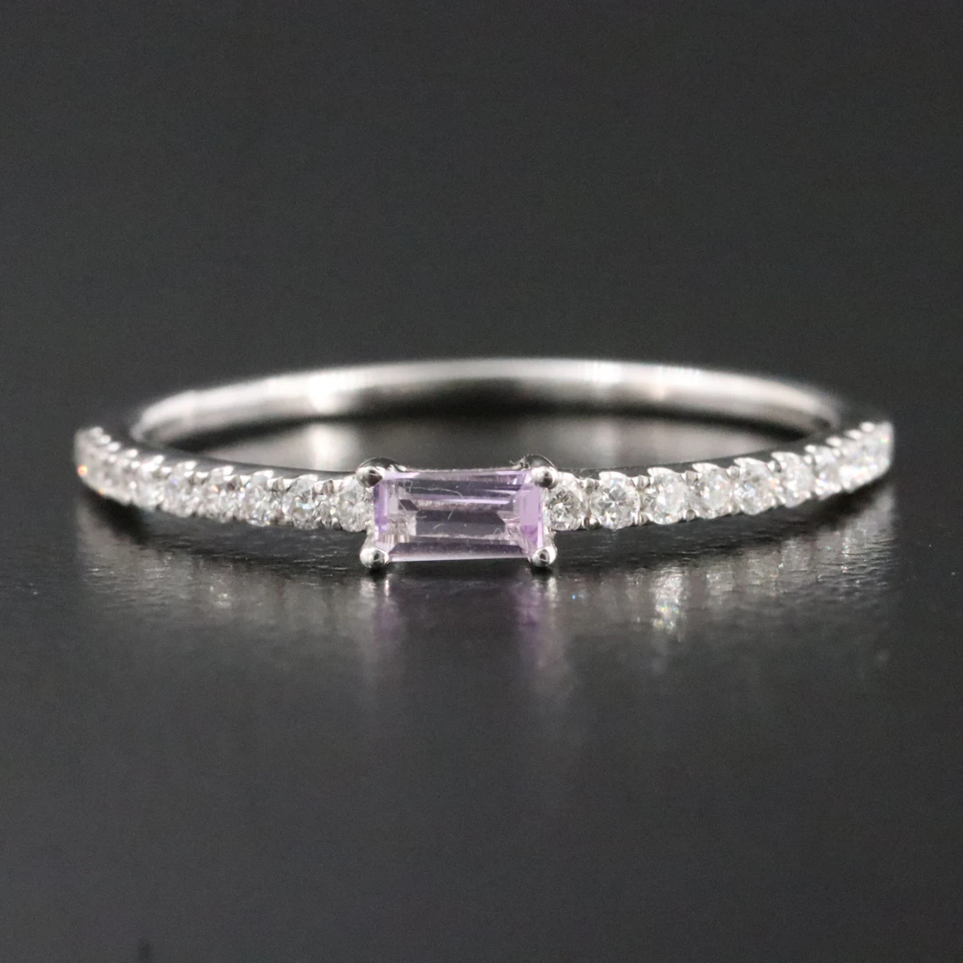 14K Amethyst and Diamond Stacking Ring