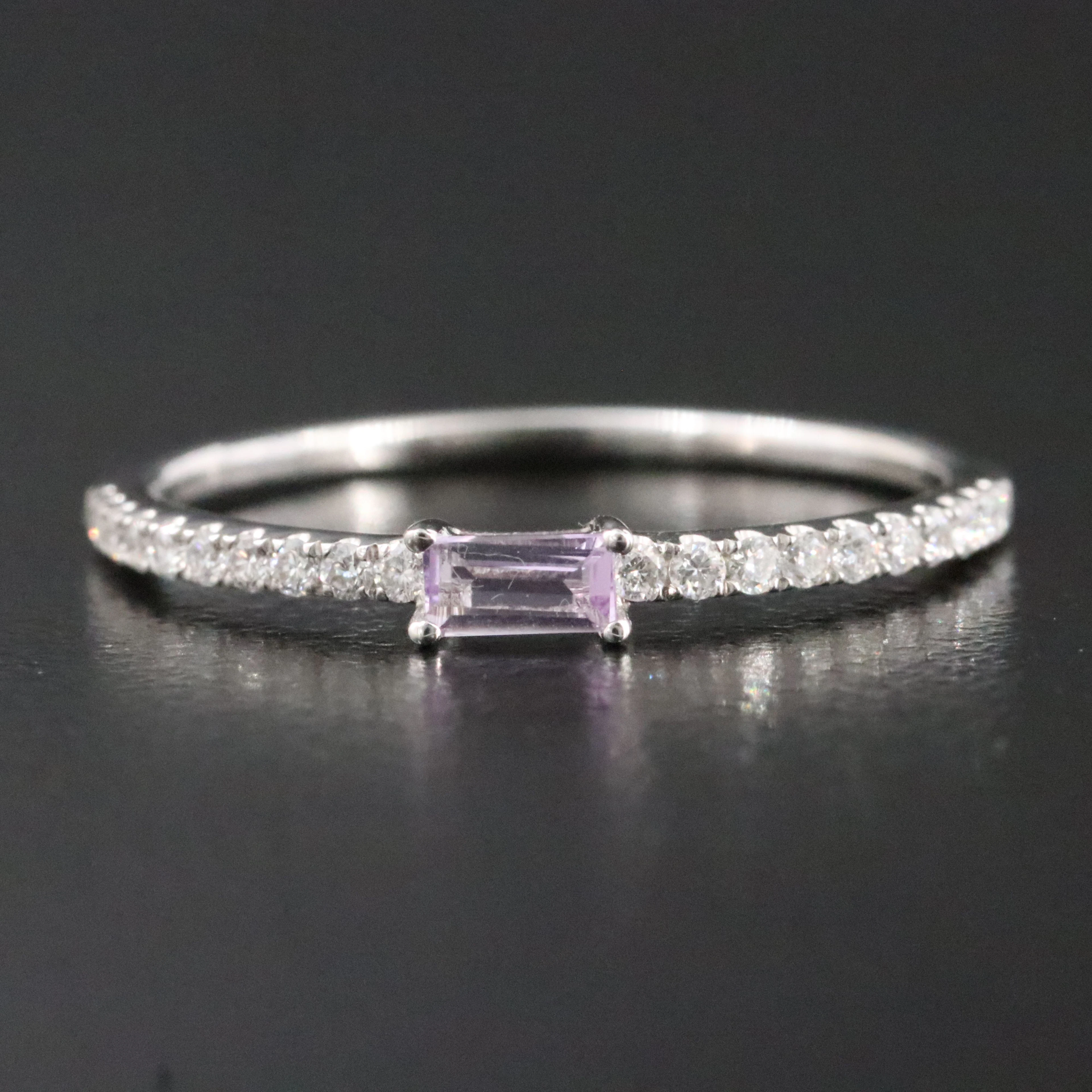 14K Amethyst and Diamond Stacking Ring