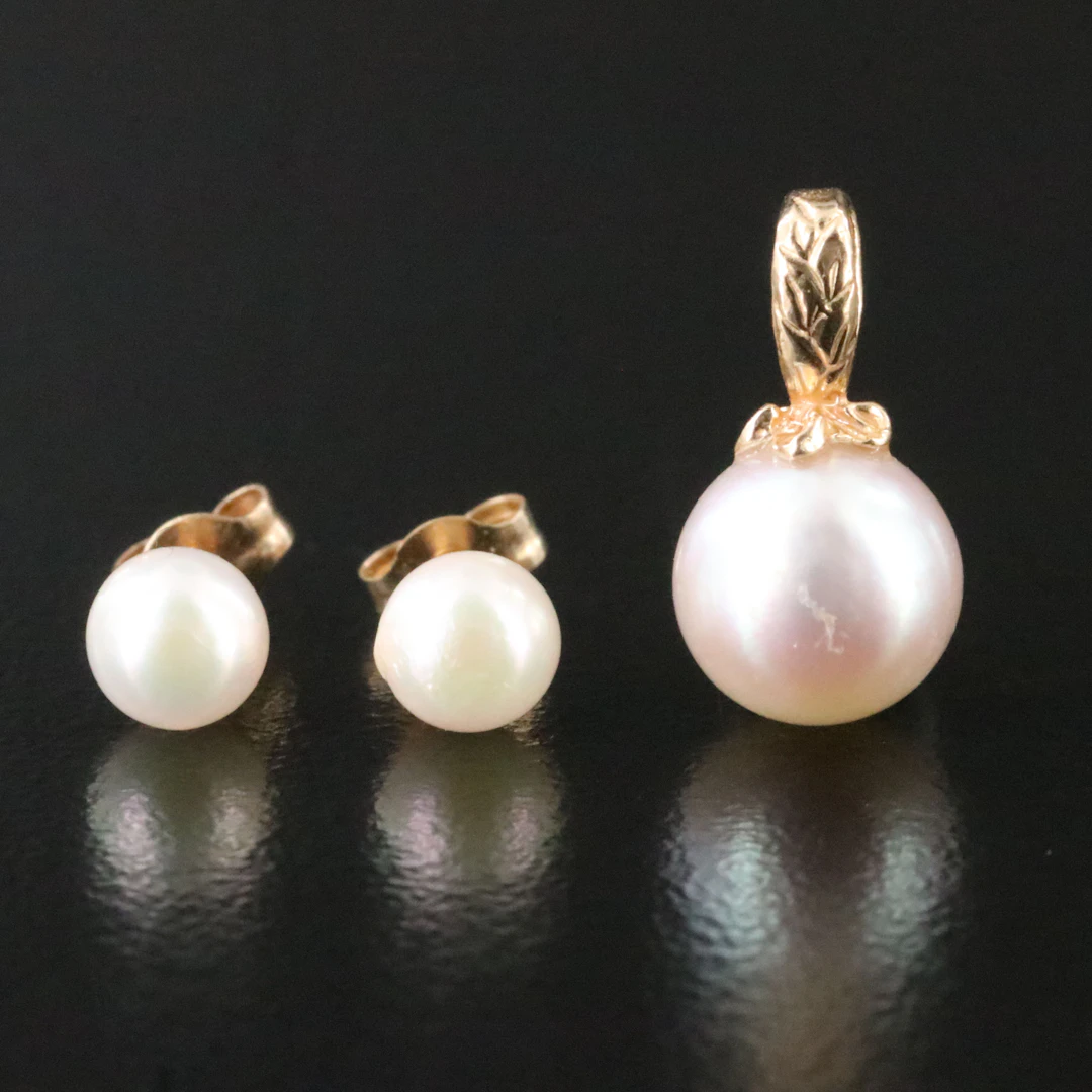 14K Pearl Pendant and Earrings