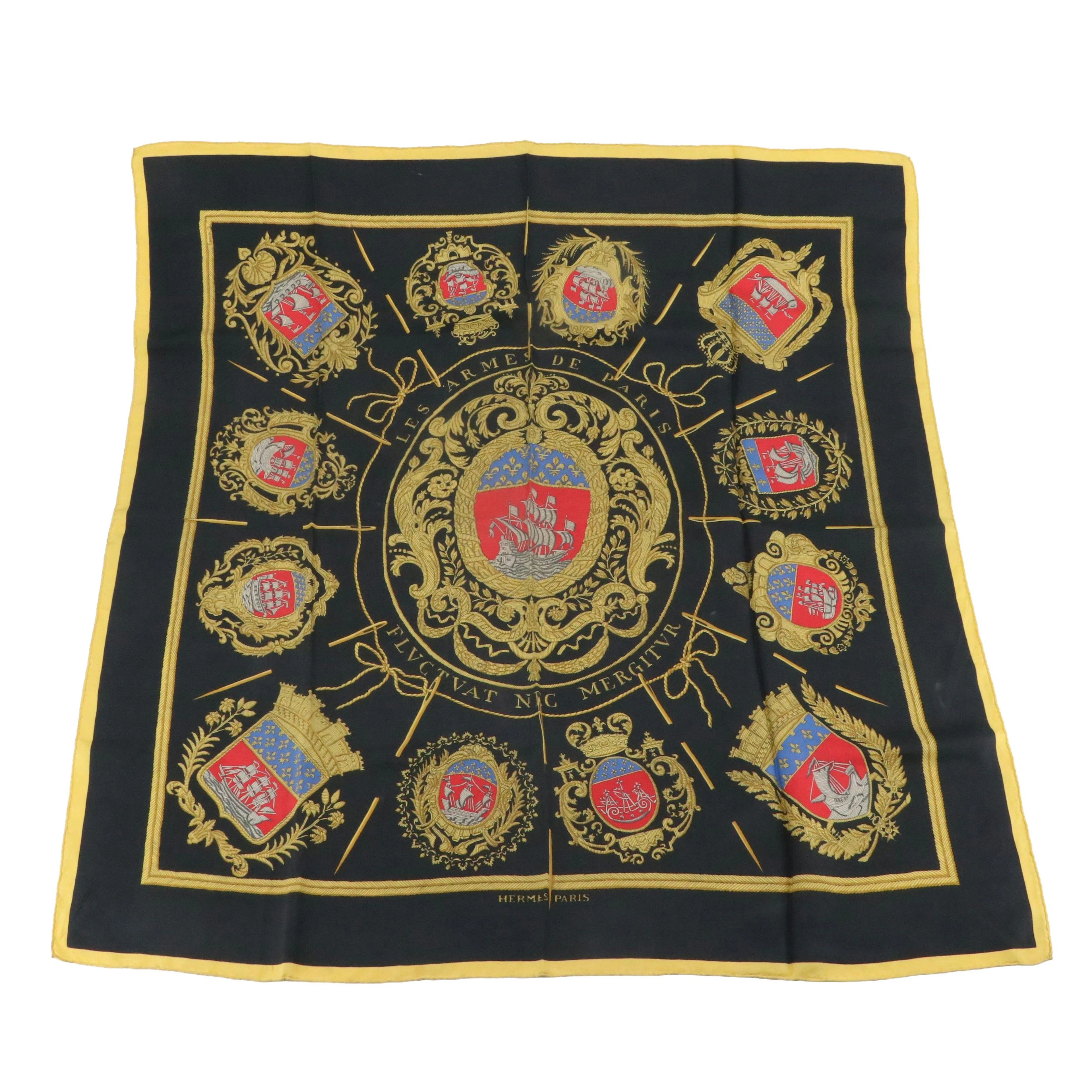 Hermès "Les Armes de Paris" Scarf 90 in Silk Twill with Box