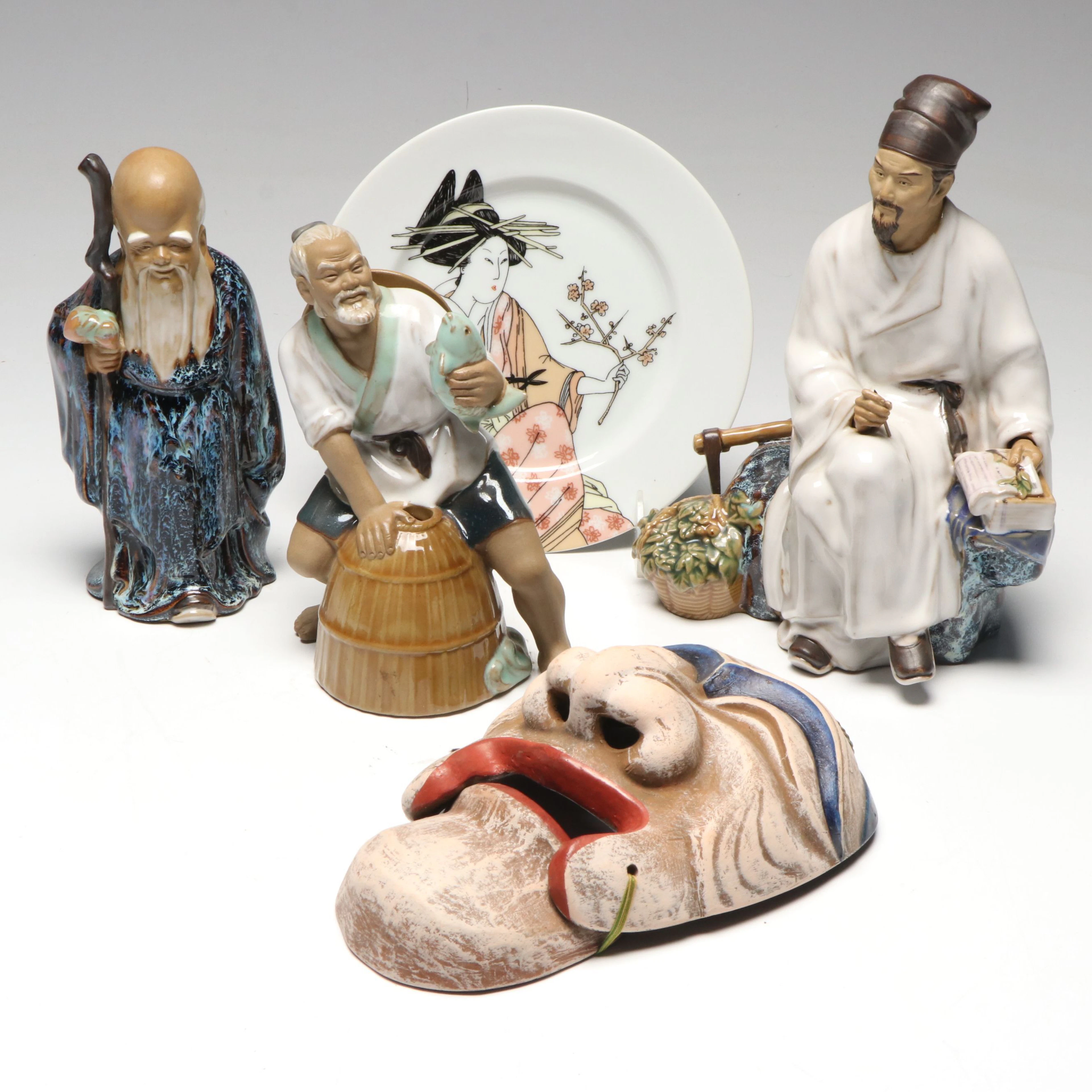 Chinese Shiwan Pottery Wise Man, Fisherman, Scholar and More Décor