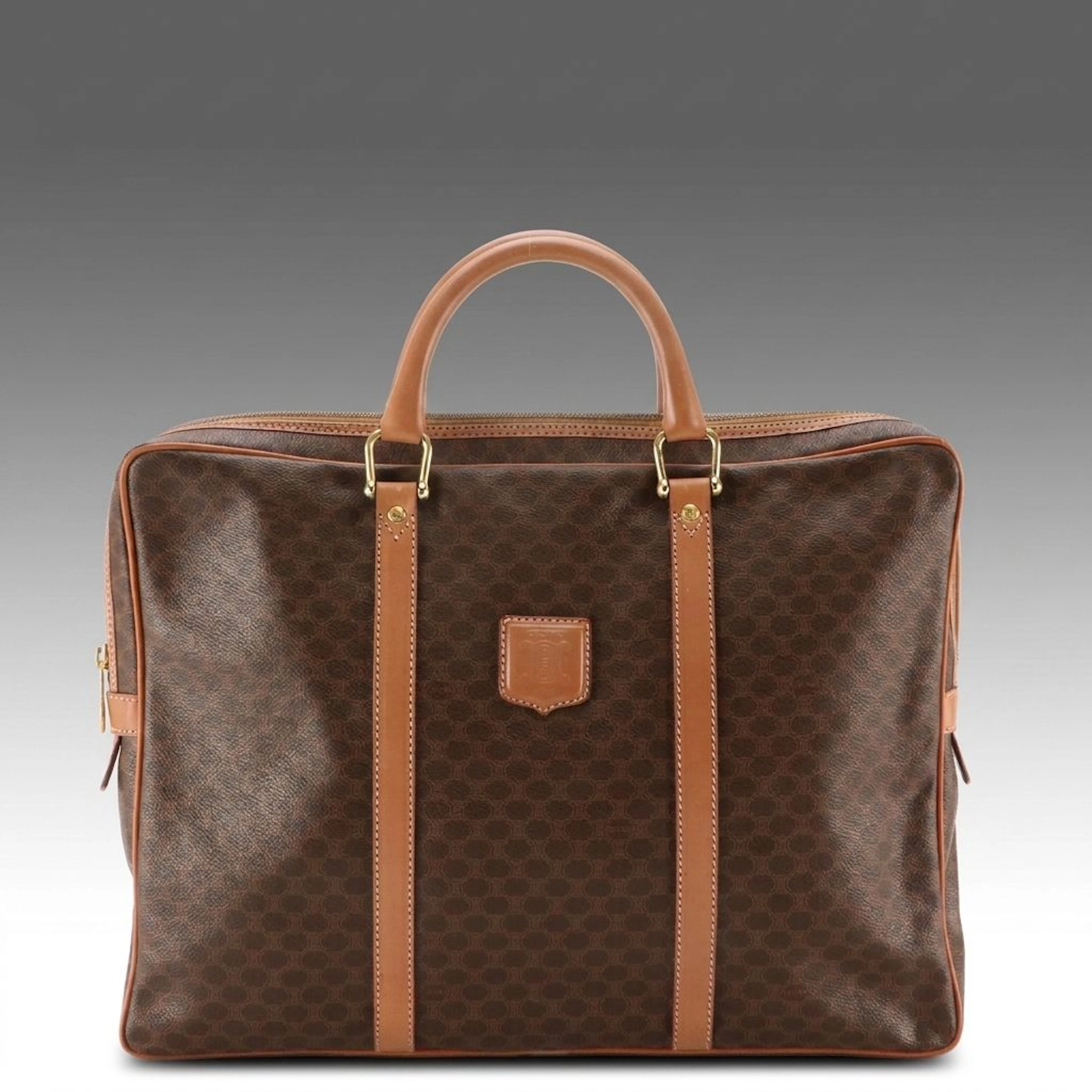 Celine Business Bag in Dark Brown Macadam Canvas and Leather