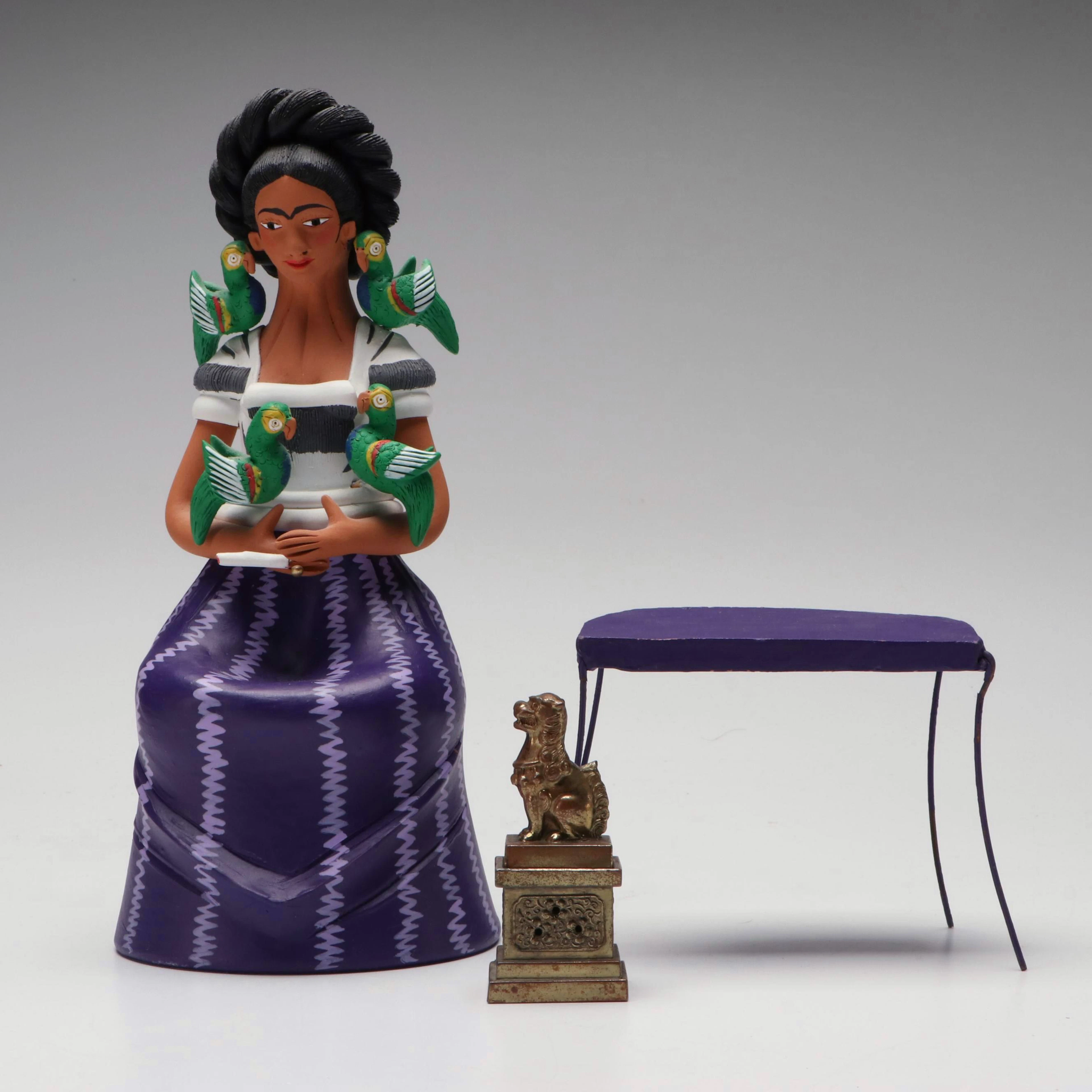 Julian Garcia Aguilar Ceramic Frida Kahlo Sculpture with Incense Burner