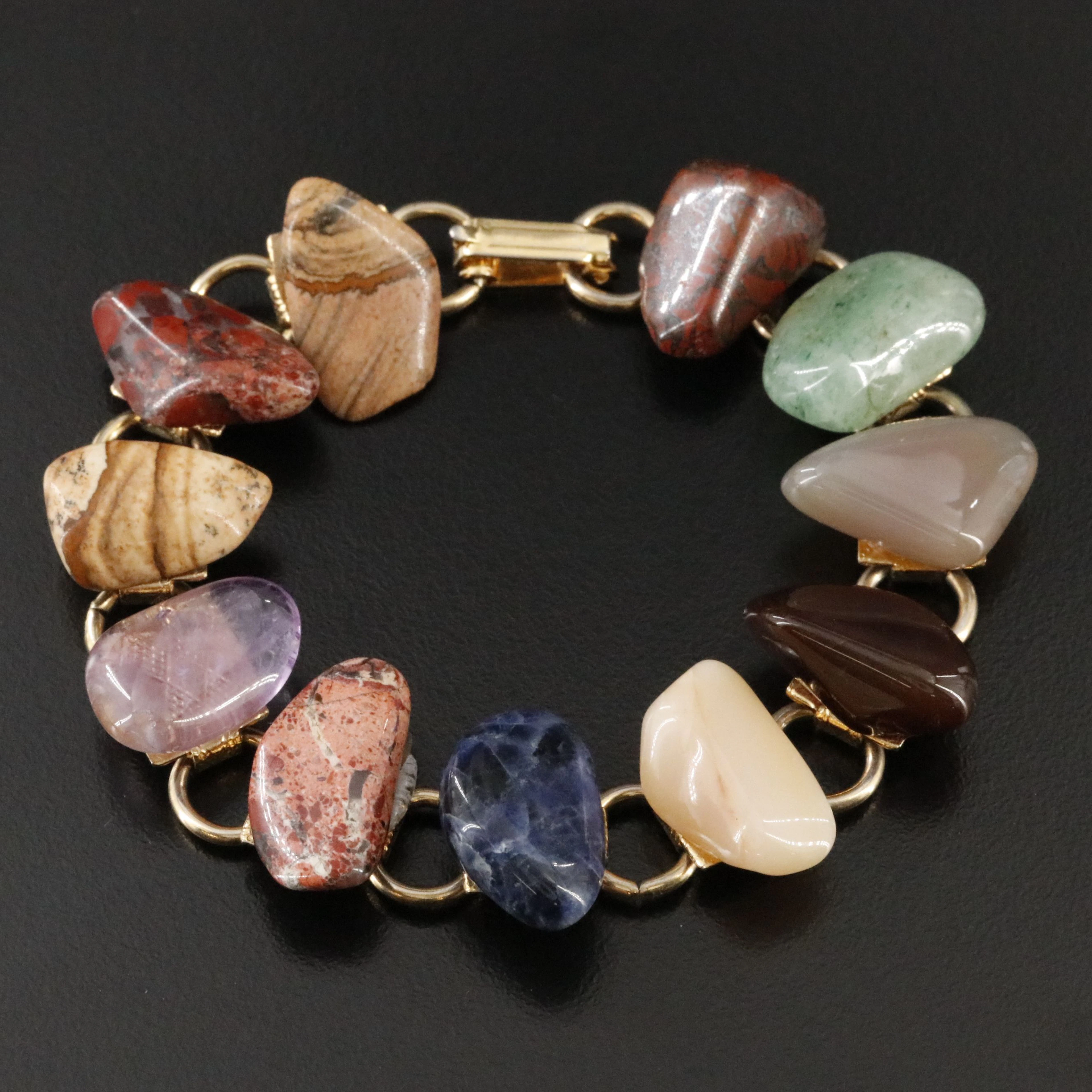 Gemstone Bracelet Featuring Jasper, Aventurine, and Amethyst