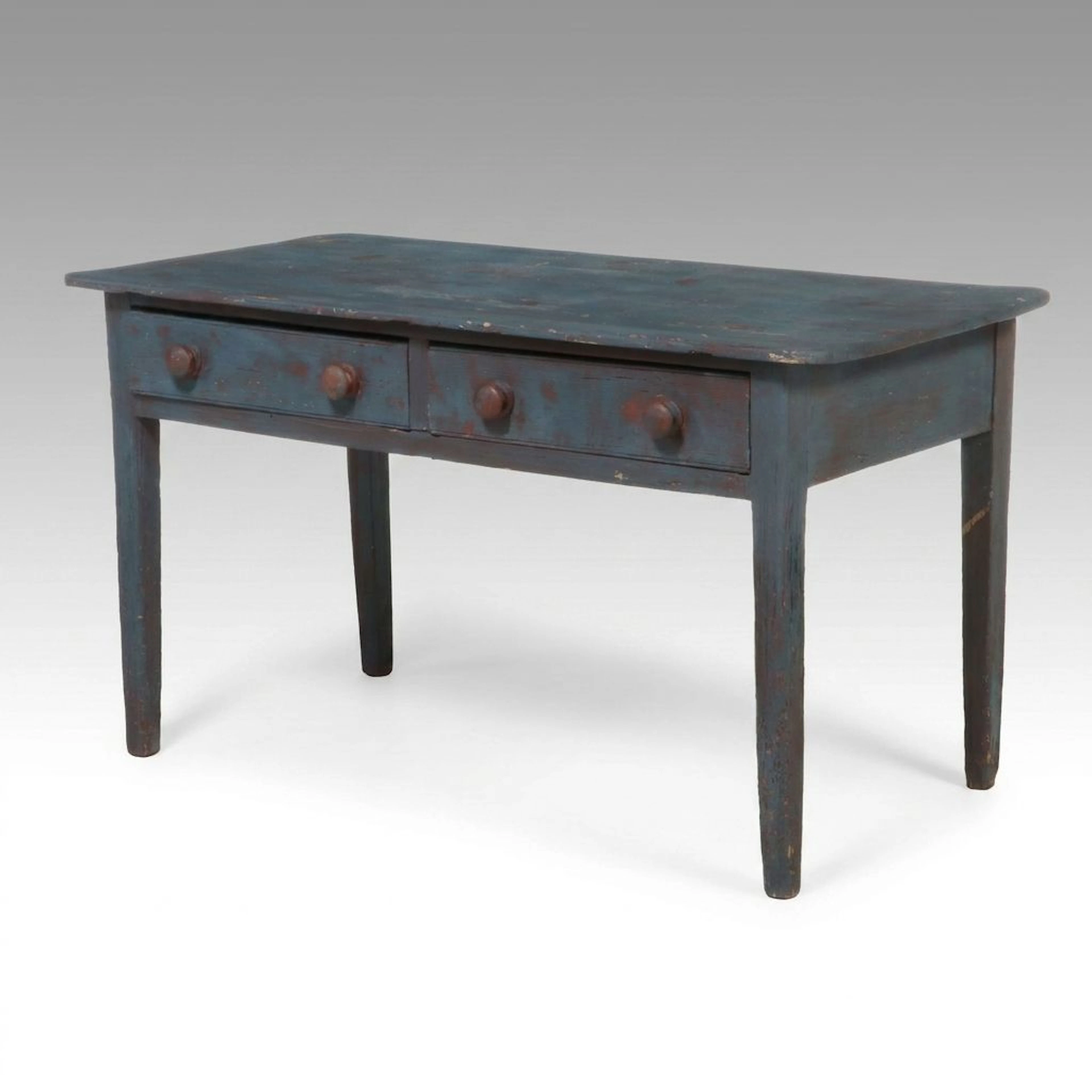 Primitive Painted Harvest Table with Drawers, 19th Century