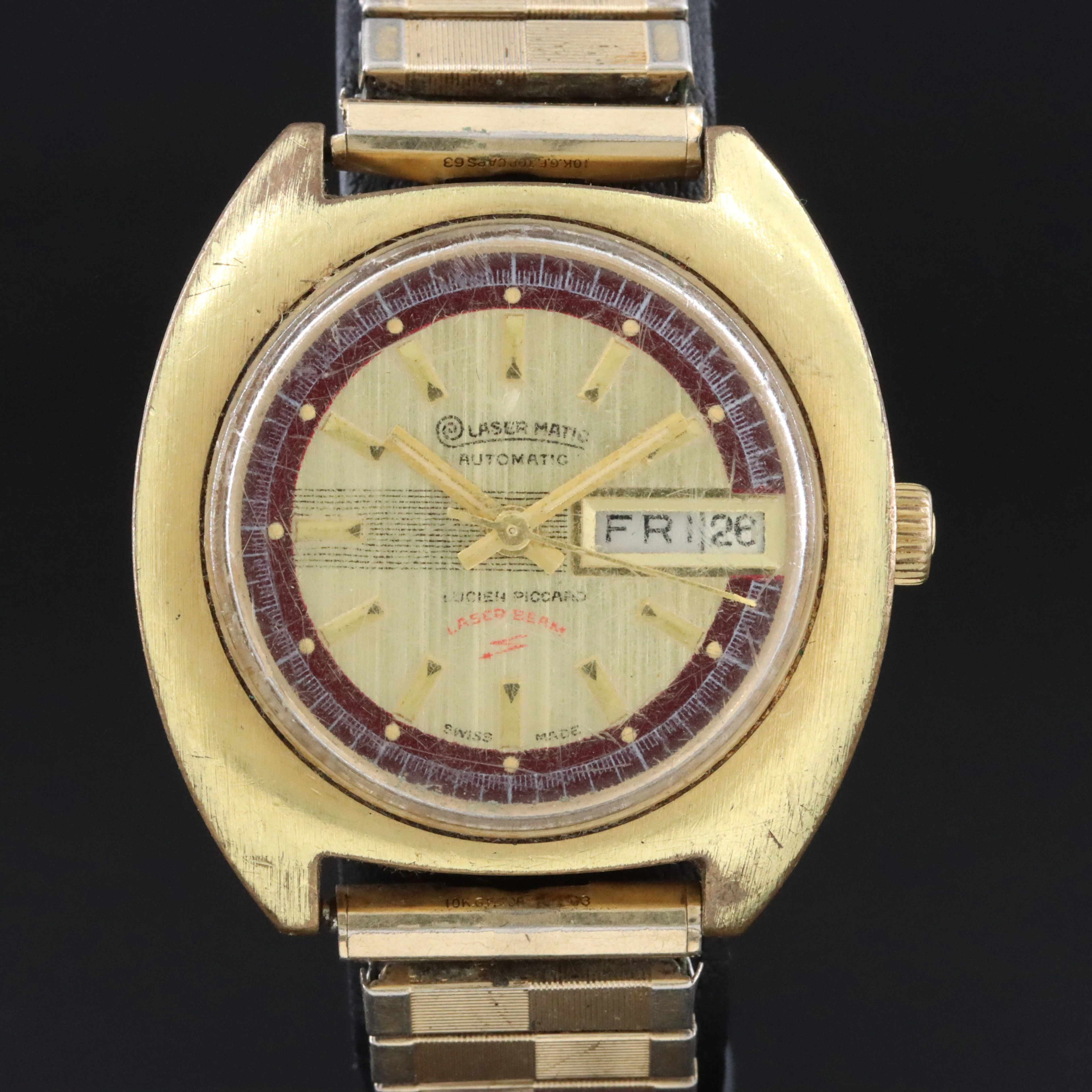 Retro Lucien Piccard Laser-Matic Swiss Gold-Tone Automatic Watch