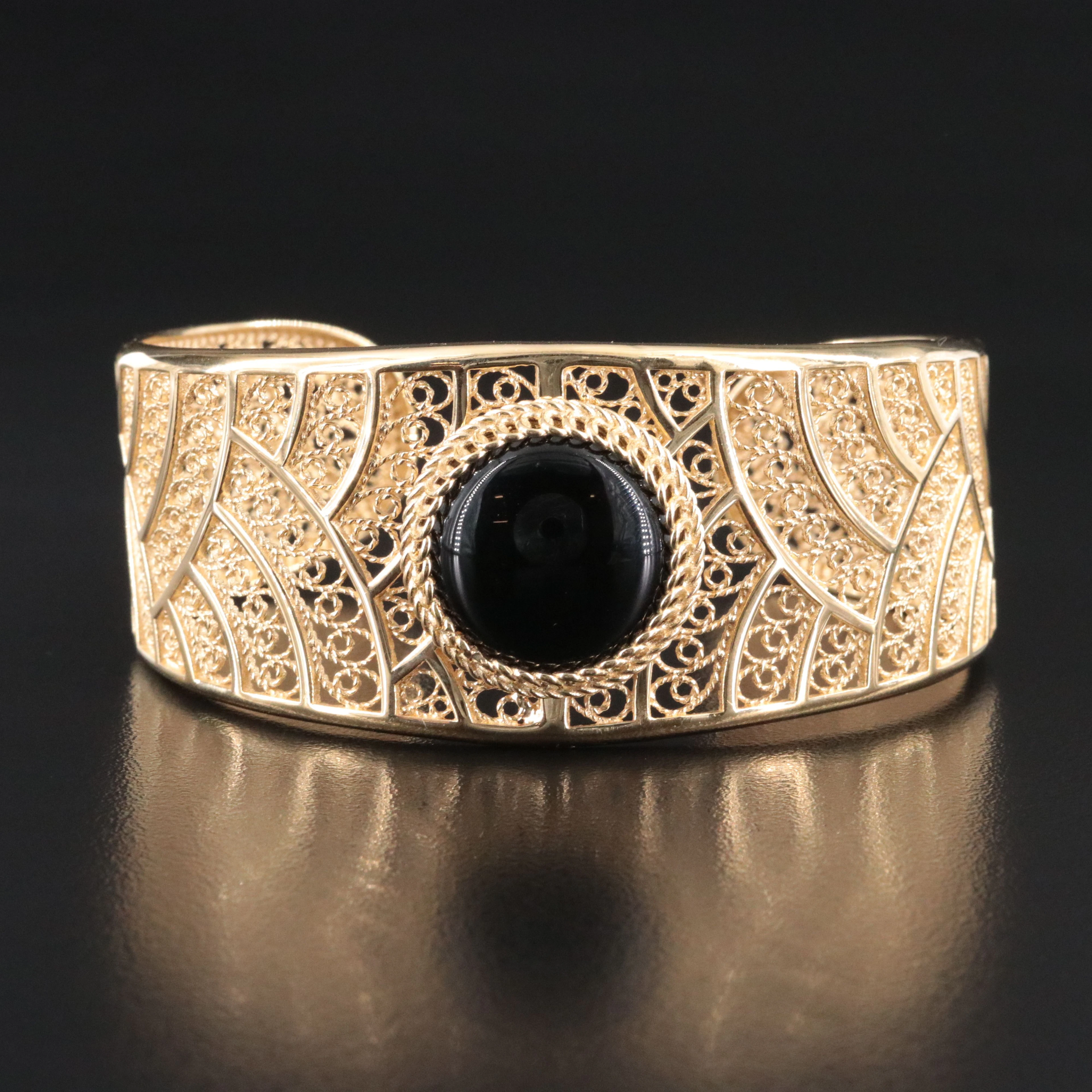 Sterling Black Onyx Cuff Bracelet with Filigree