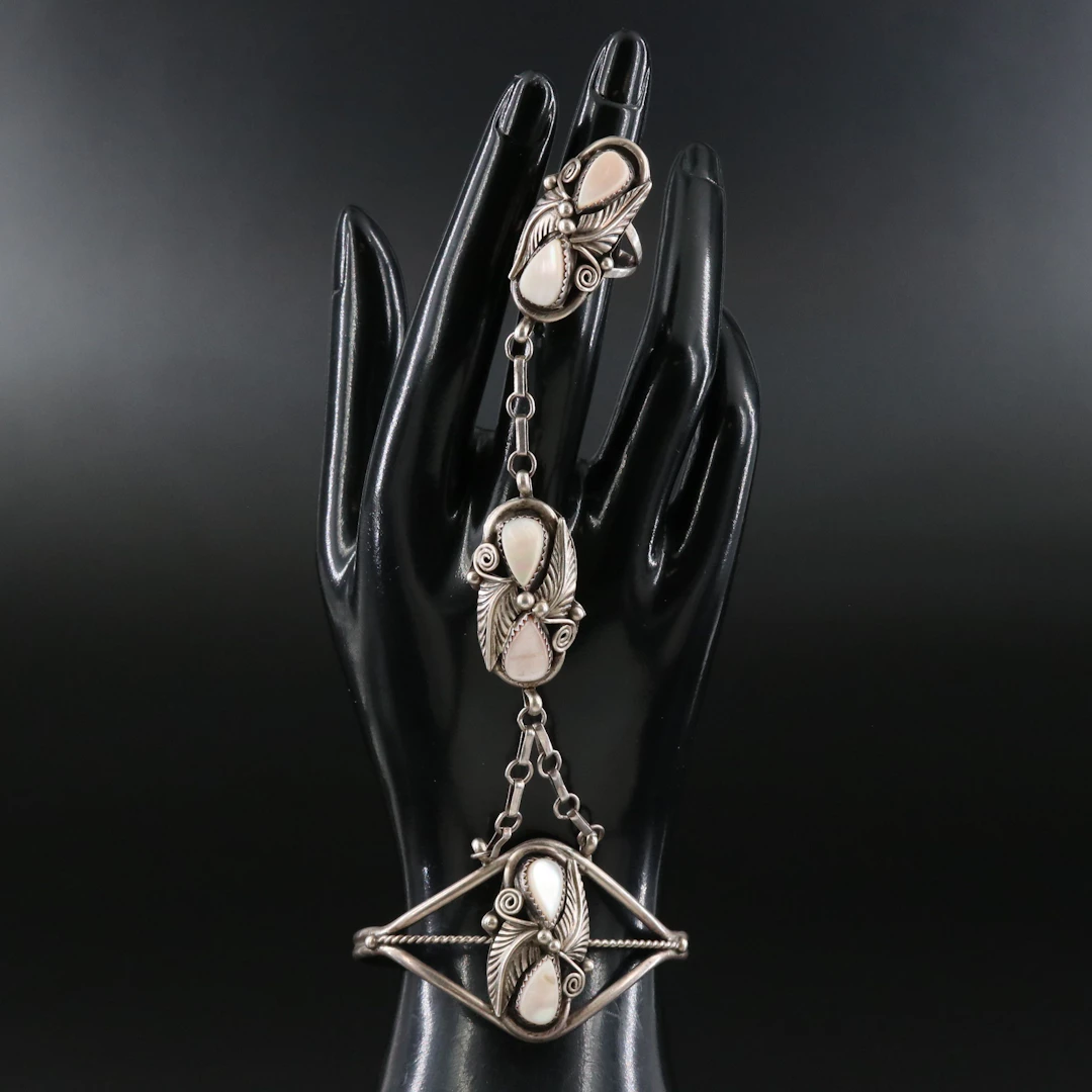 Southwestern Mother-of-Pearl Sterling Hand Chain Bracelet