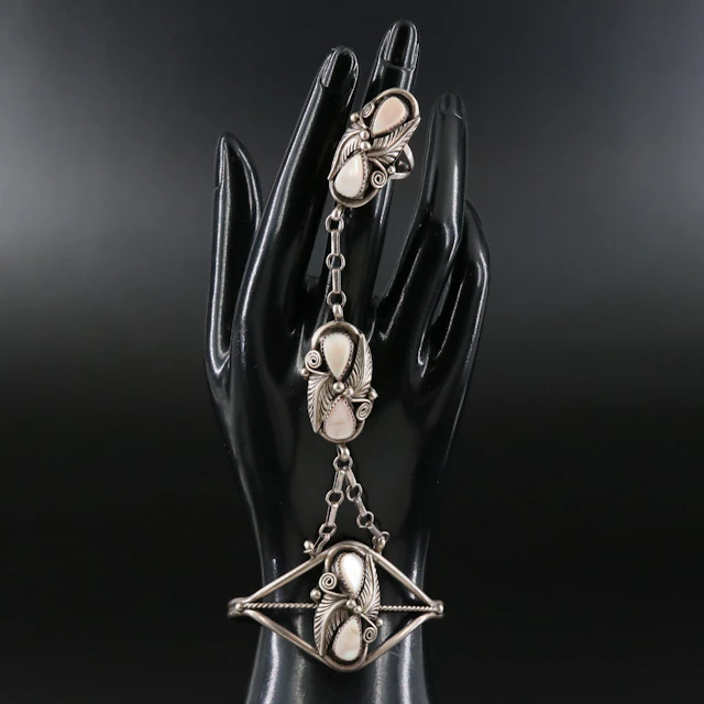 Southwestern Mother-of-Pearl Sterling Hand Chain Bracelet