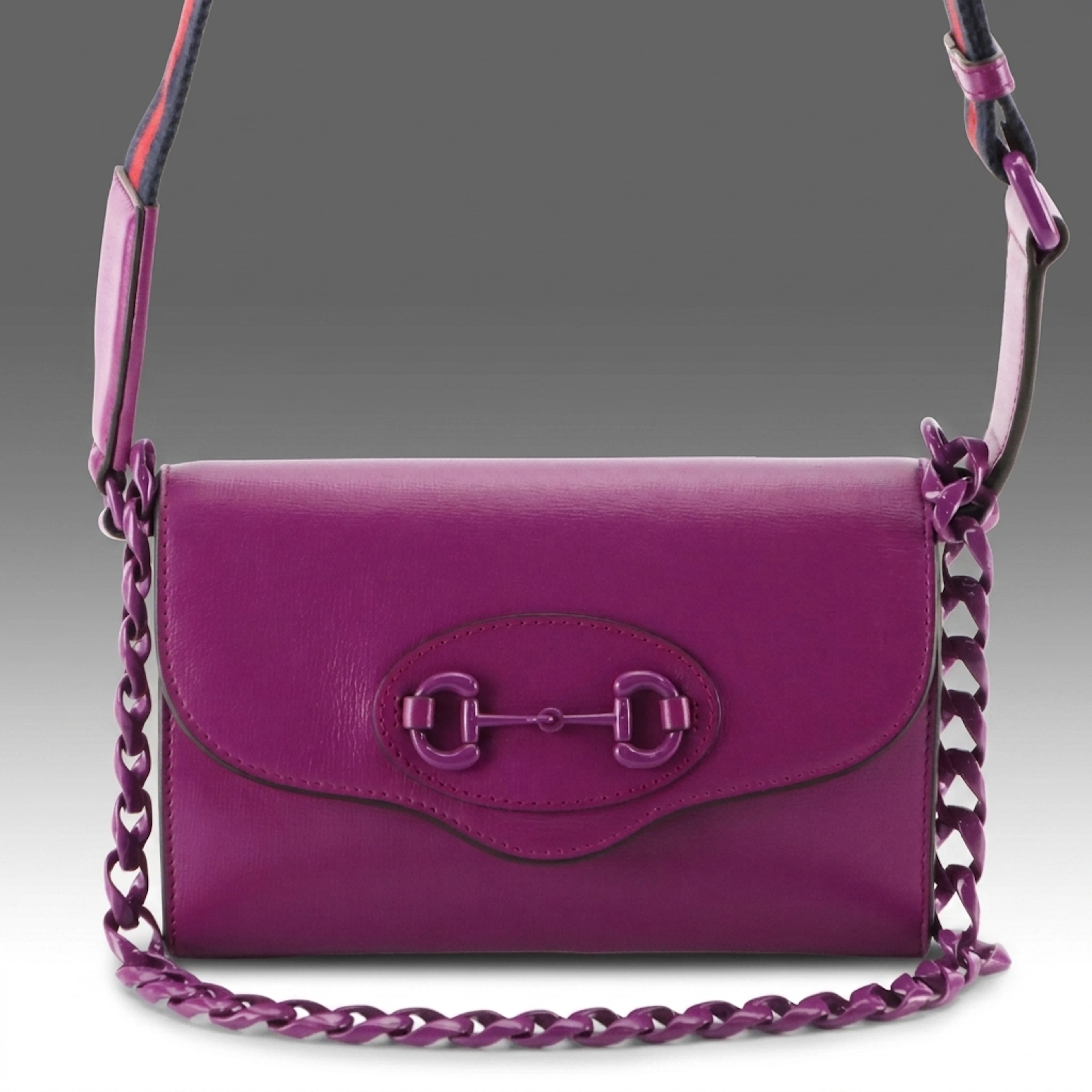 Gucci 1955 Mini Horsebit Crossbody Bag in Purple Leather with Strap Options
