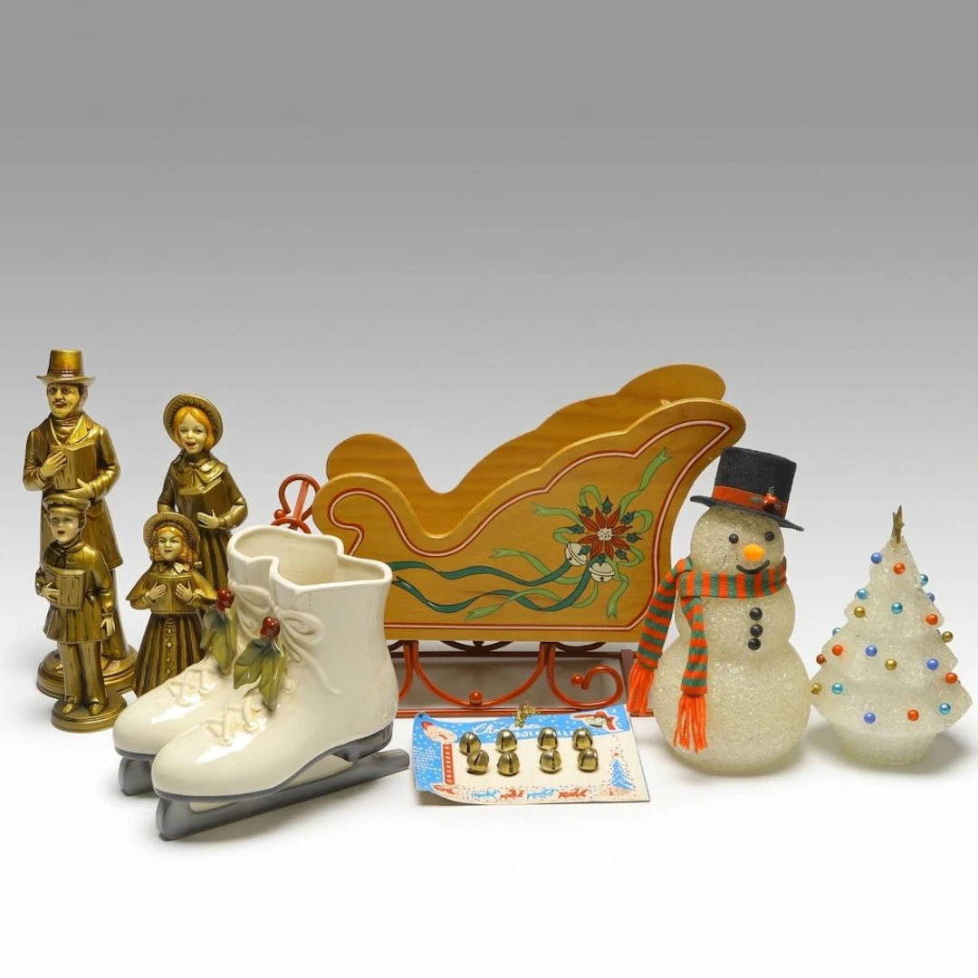 Japanese Caroler Figures, Polychome Wooden Sleigh, and More Christmas Décor