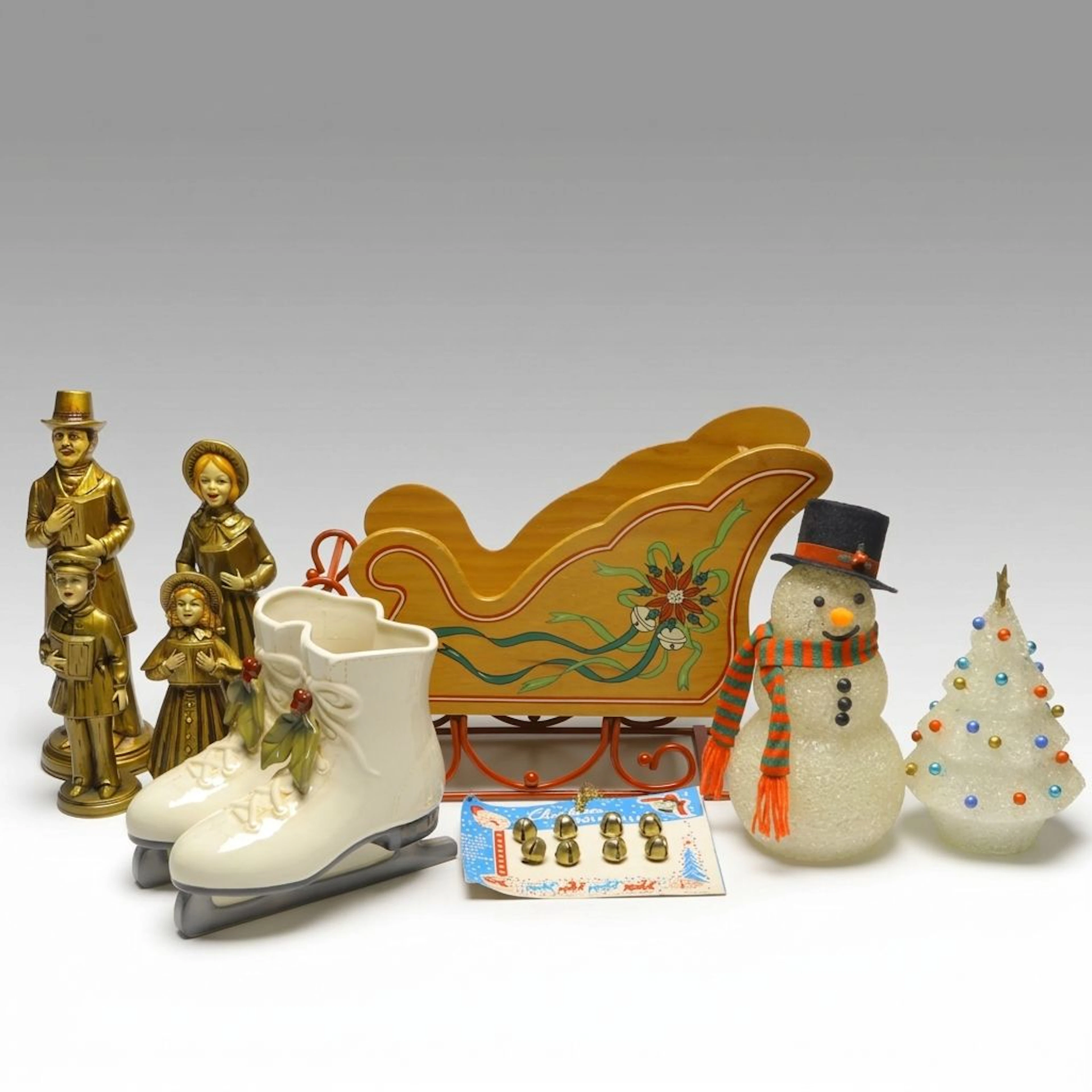 Japanese Caroler Figures, Polychome Wooden Sleigh, and More Christmas Décor