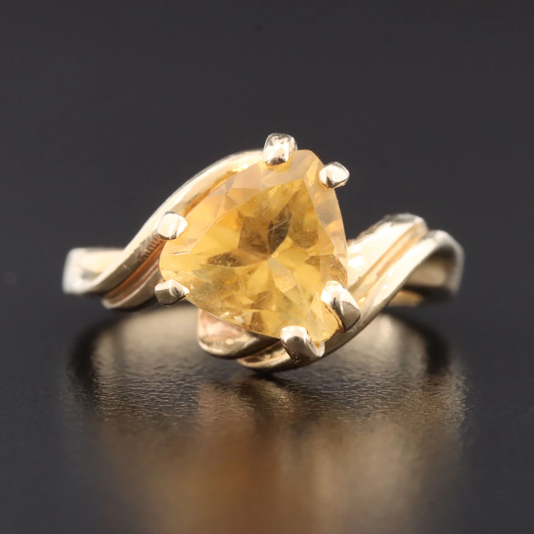 14K Citrine Bypass Solitaire Ring