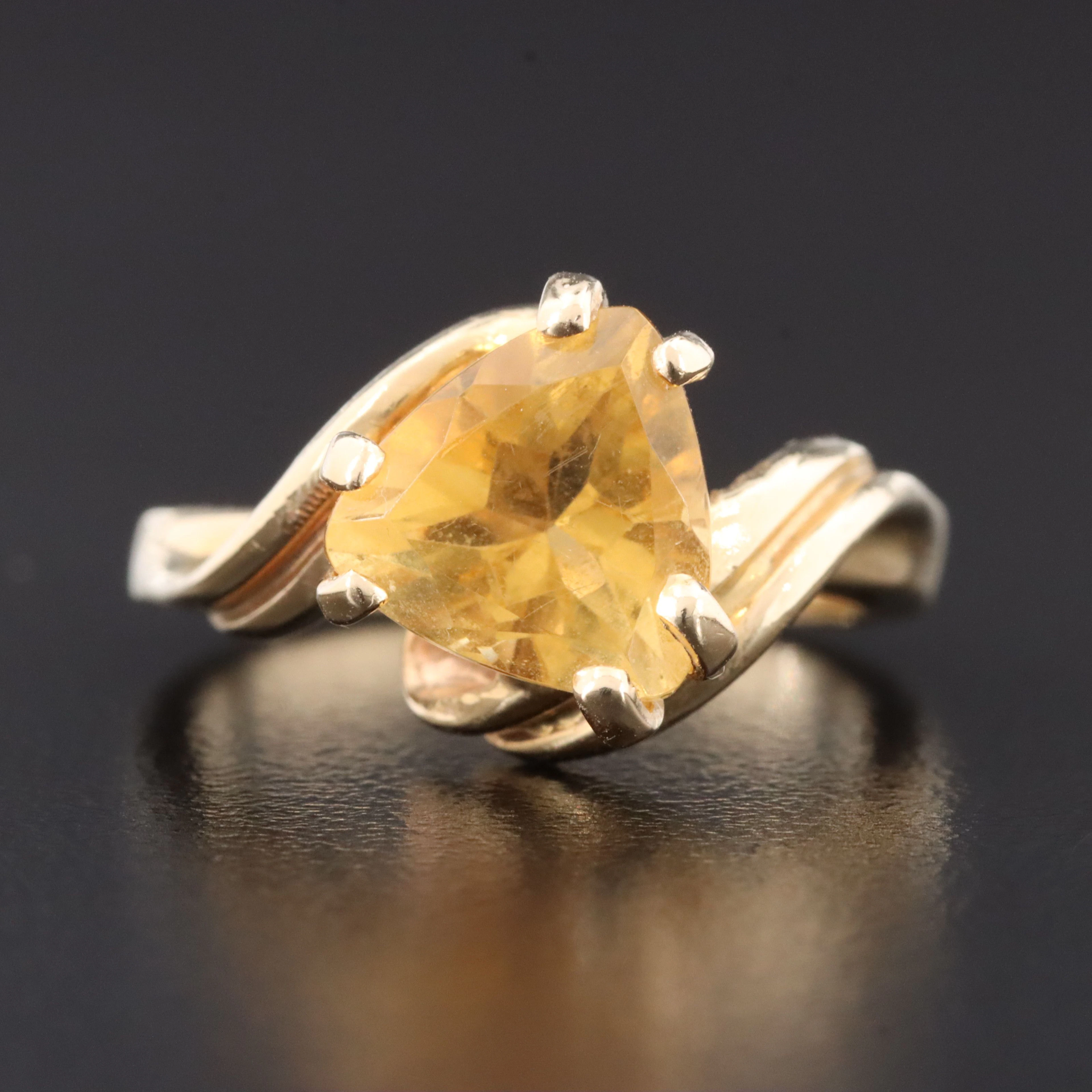 14K Citrine Bypass Solitaire Ring