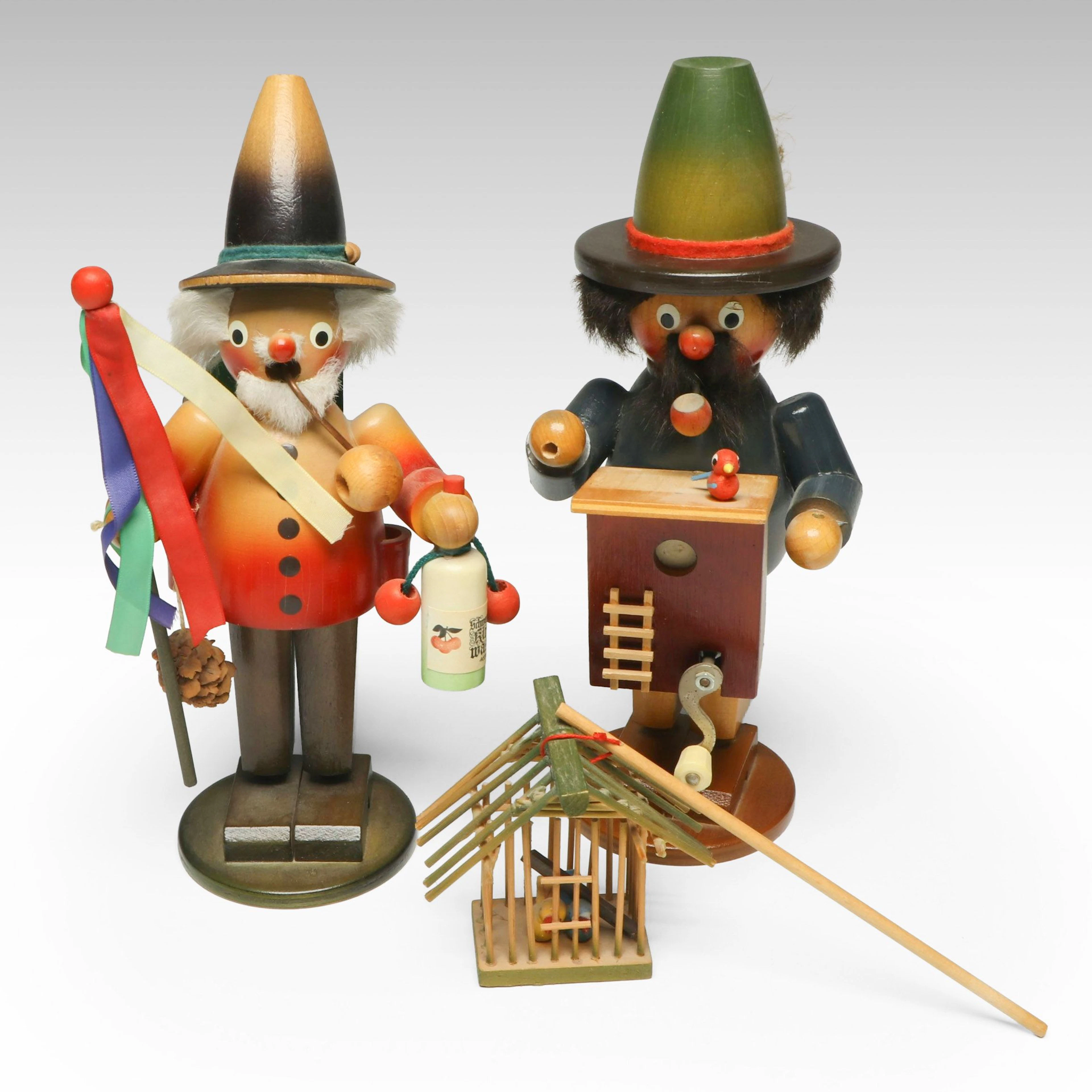 Steinbach "The Clock Maker" and "The Bird Watcher" Wooden Incense Burners