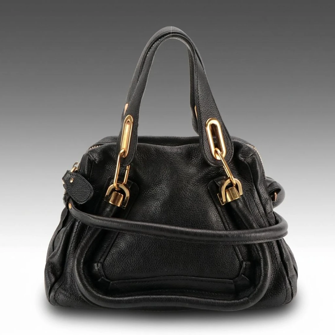 Chloé Paratay Two-Way Bag in Black Calfskin Grain Leather
