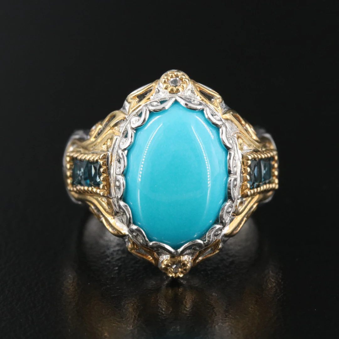 Sterling Turquoise, Blue Topaz, and CZ Ring