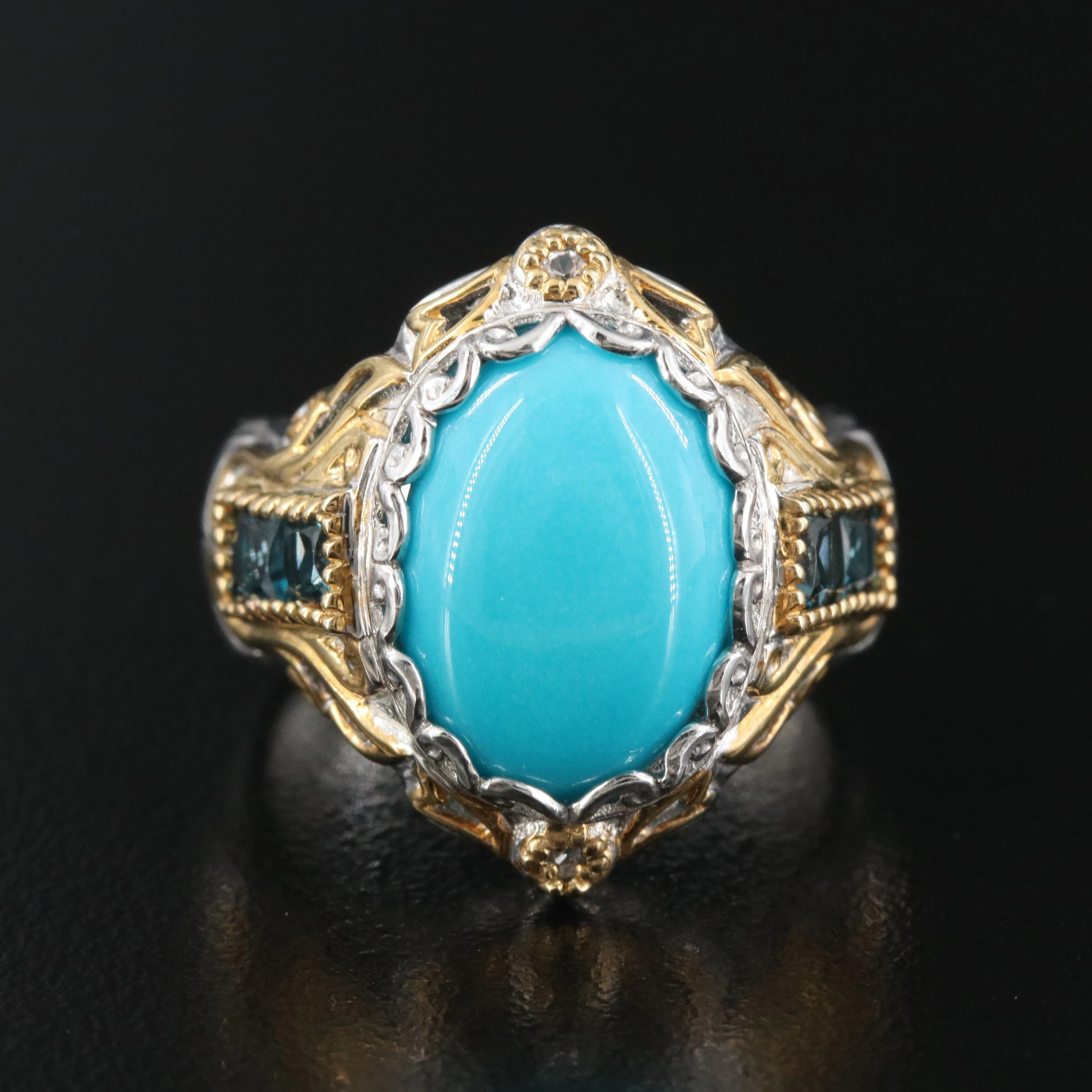 Sterling Turquoise, Blue Topaz, and CZ Ring